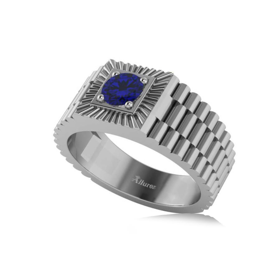 Two Tone Cut Blue Sapphire Men's Fashion Ring 14k White Gold (0.50 ct)