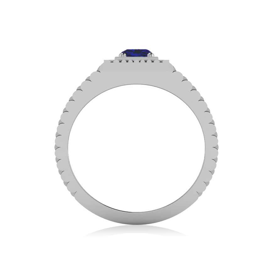 Two Tone Cut Blue Sapphire Men's Fashion Ring 14k White Gold (0.50 ct)