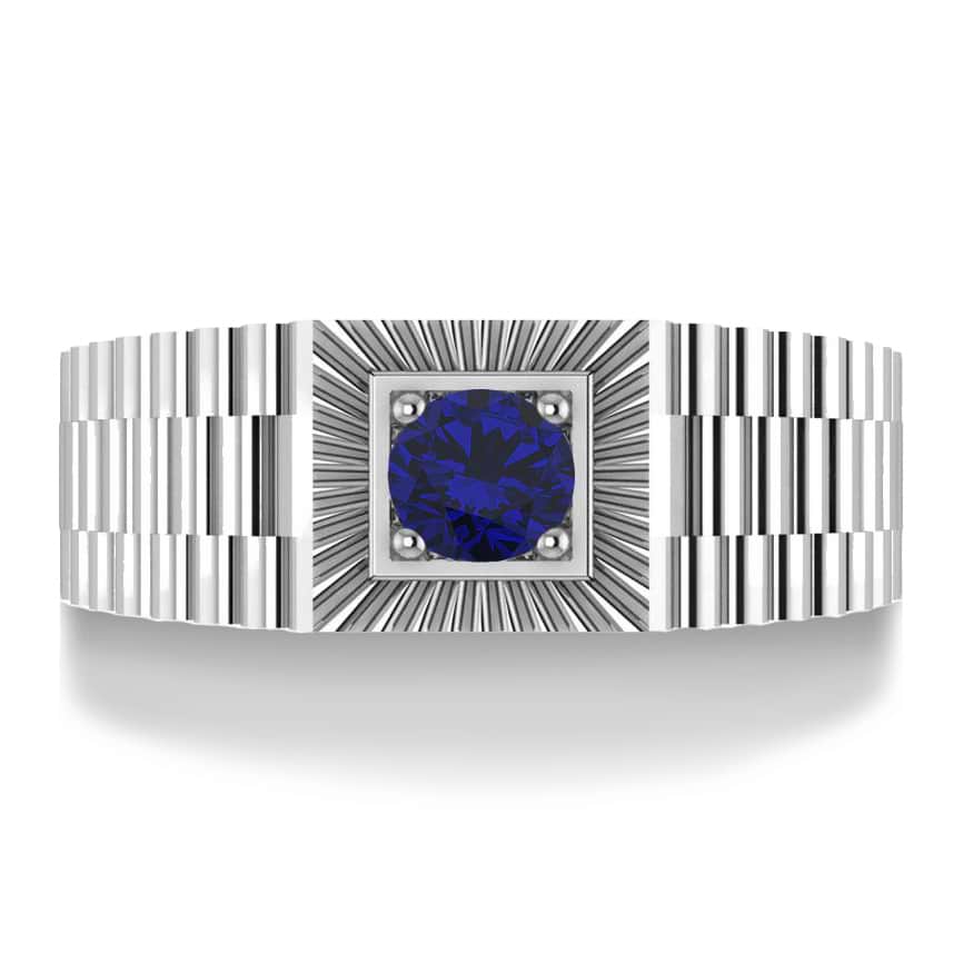 Two Tone Cut Blue Sapphire Men's Fashion Ring 14k White Gold (0.50 ct)