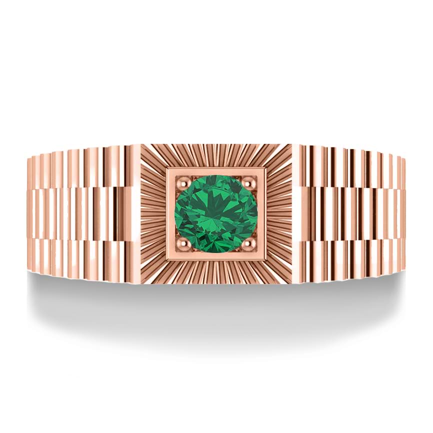 Two Tone Cut Emerald Men's Fashion Ring 14k Rose Gold (0.50 ct)