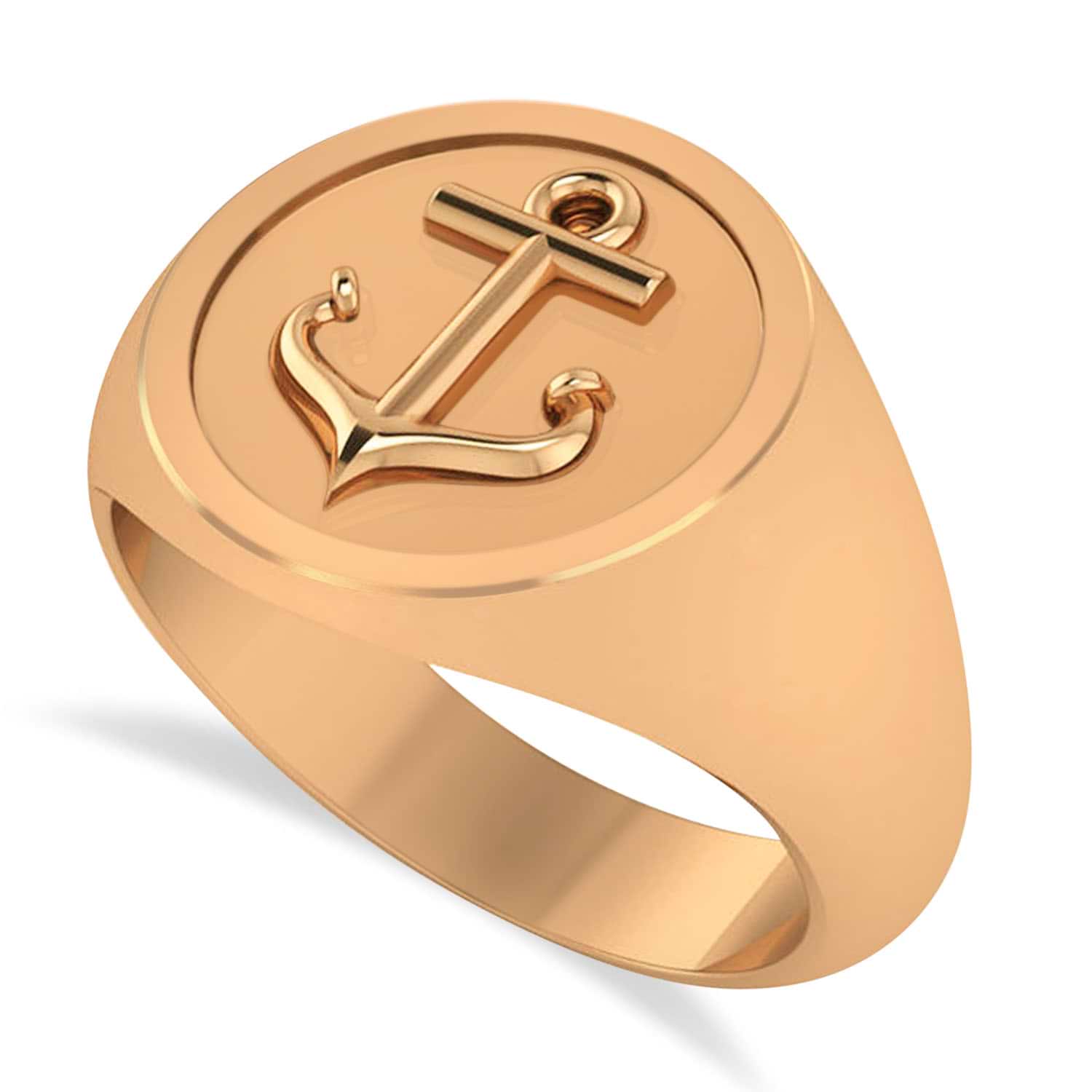 Men's Anchor Signet Ring 14k Rose Gold