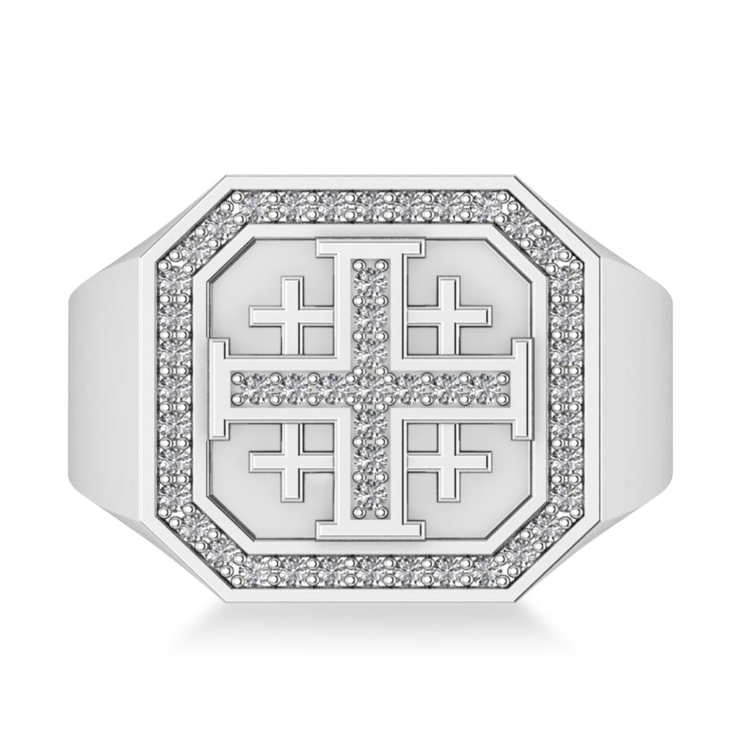 Men's Diamond Accent Jerusalem Cross Signet Ring 14k White Gold (0.49 ctw)