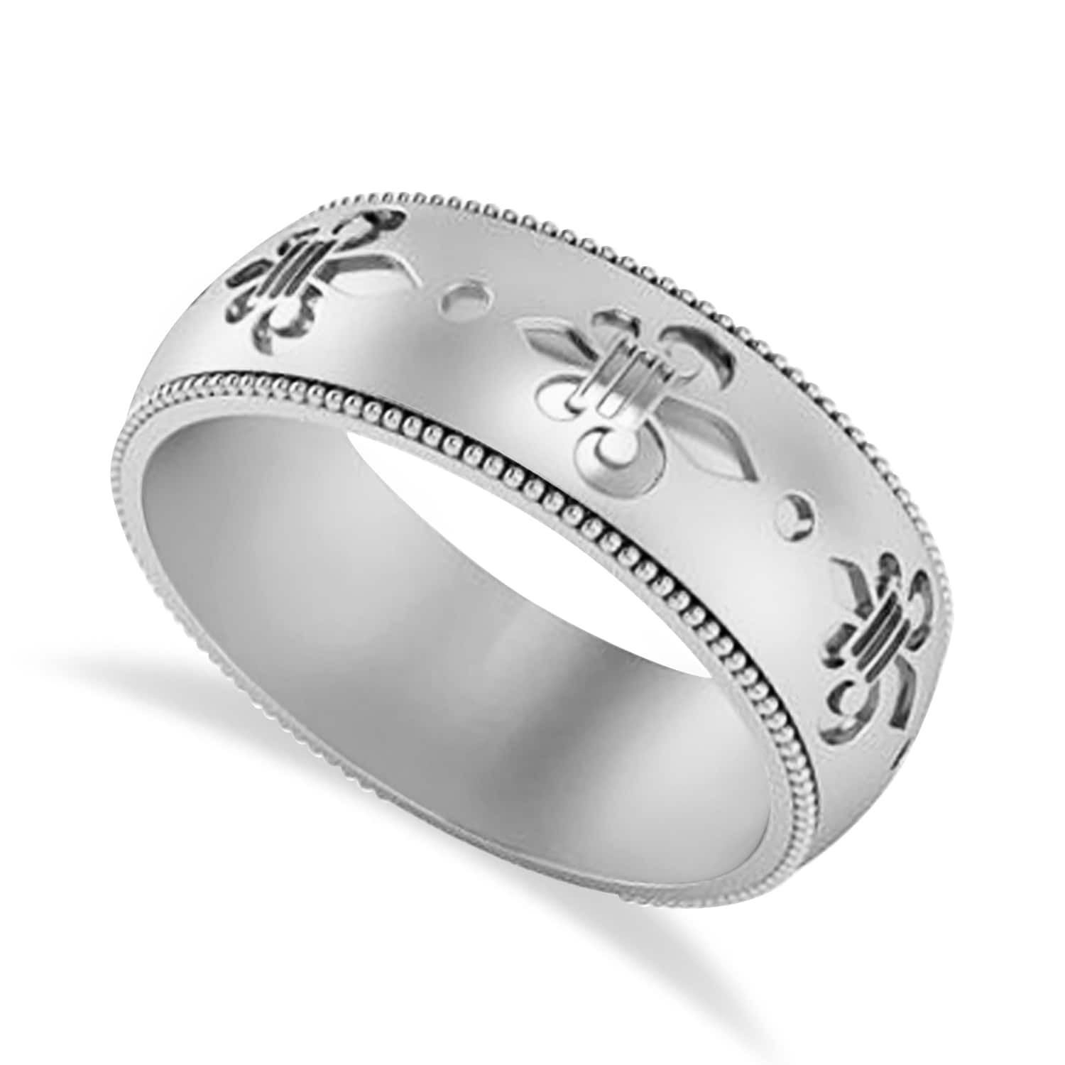 Fleur De Lis Men's Ring/Wedding Band 14k White Gold