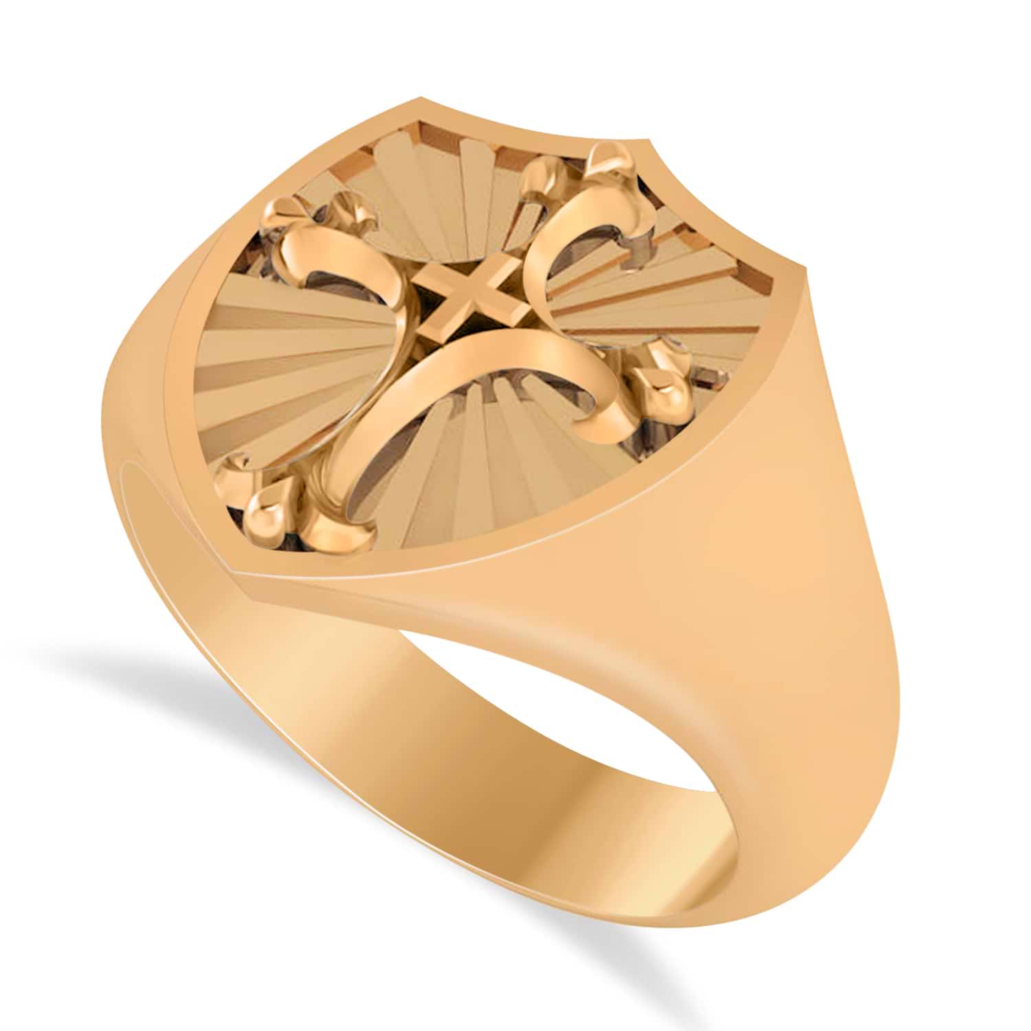 Men's Antique Style Cross Signet Ring 14k Rose Gold