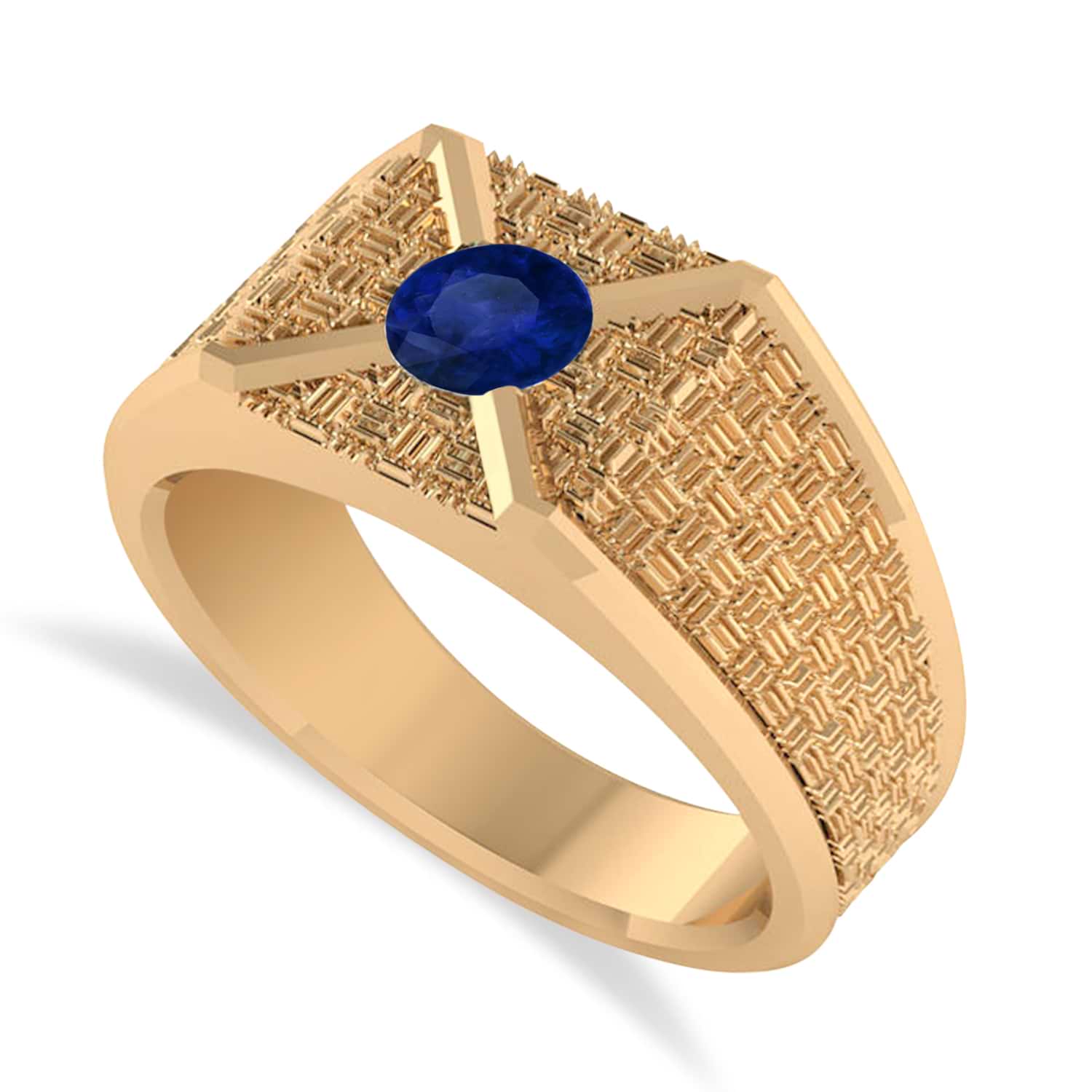 Men's Textured Blue Sapphire Fashion Ring 14k Rose Gold (0.50 ctw)