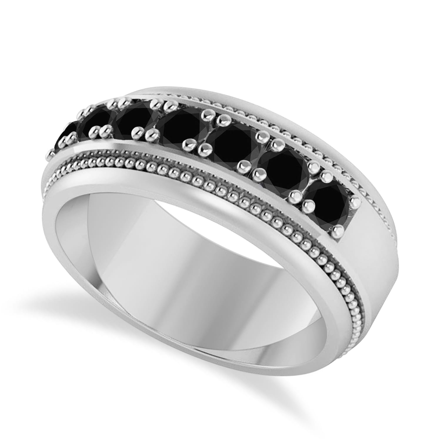 Men's Seven-Stone Black Diamond Milgrain Ring 14k White Gold (1.05 ctw)