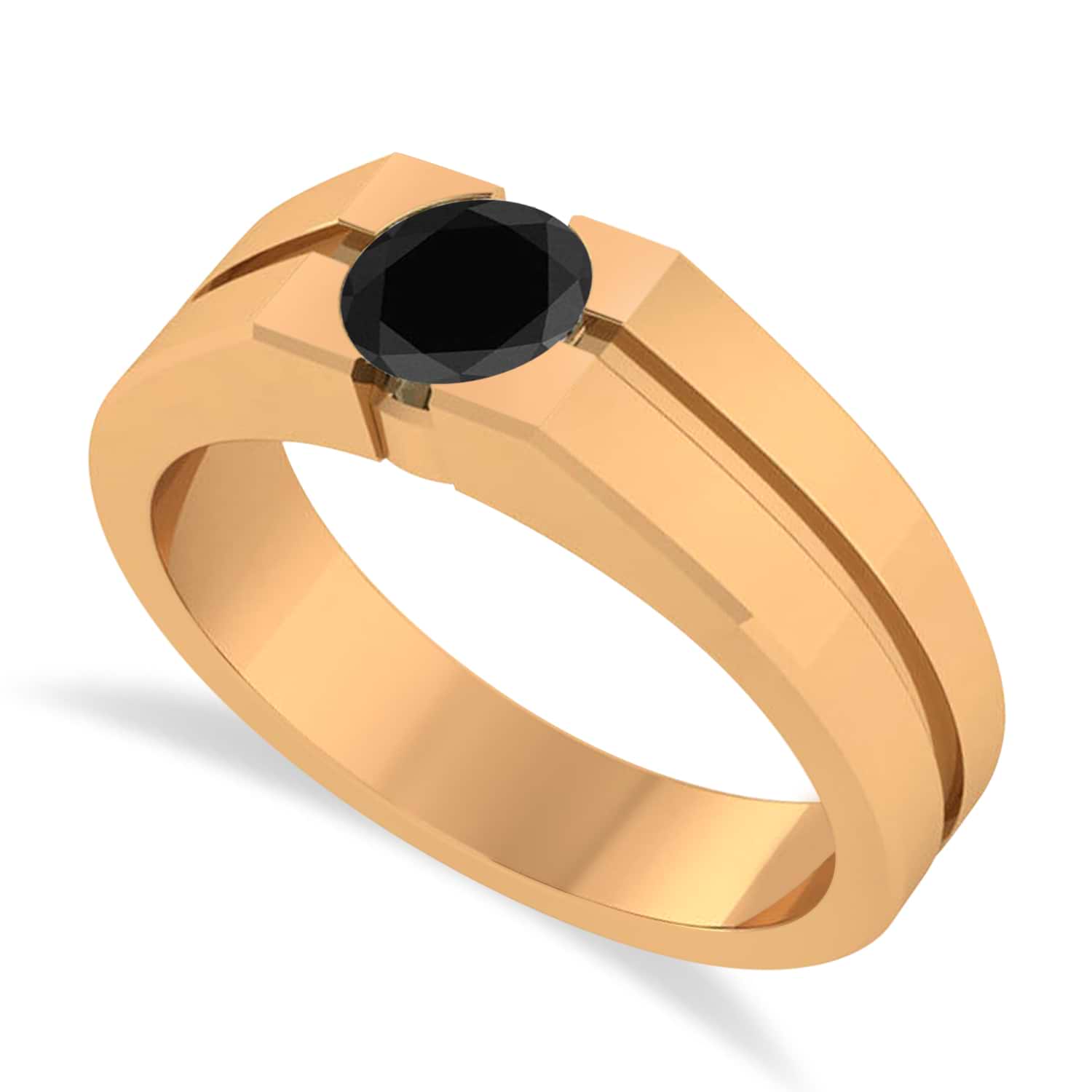 Men's Black Diamond Solitaire Fashion Ring 14k Rose Gold (1.00 ctw)