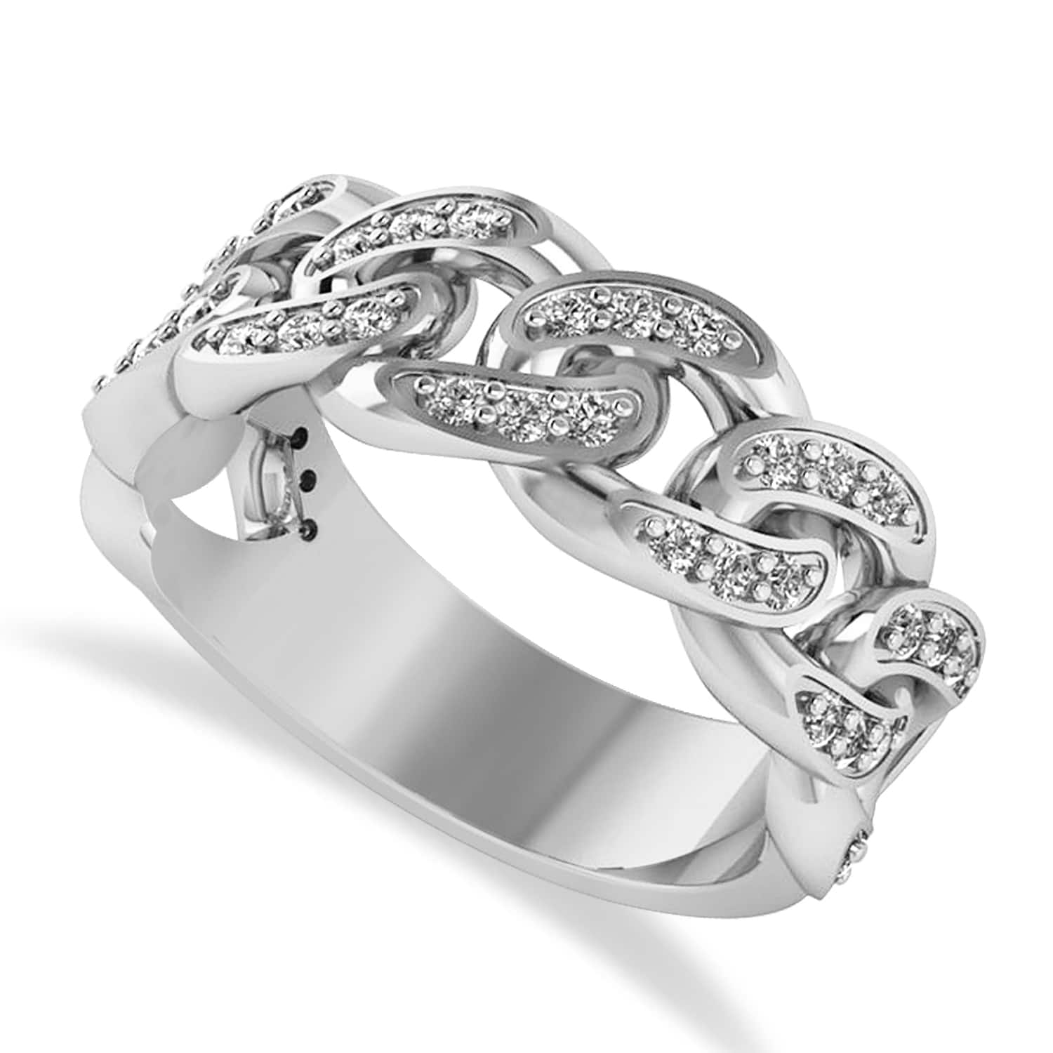 Diamond Novelty Chain Men's Ring 14k White Gold (0.63ct)