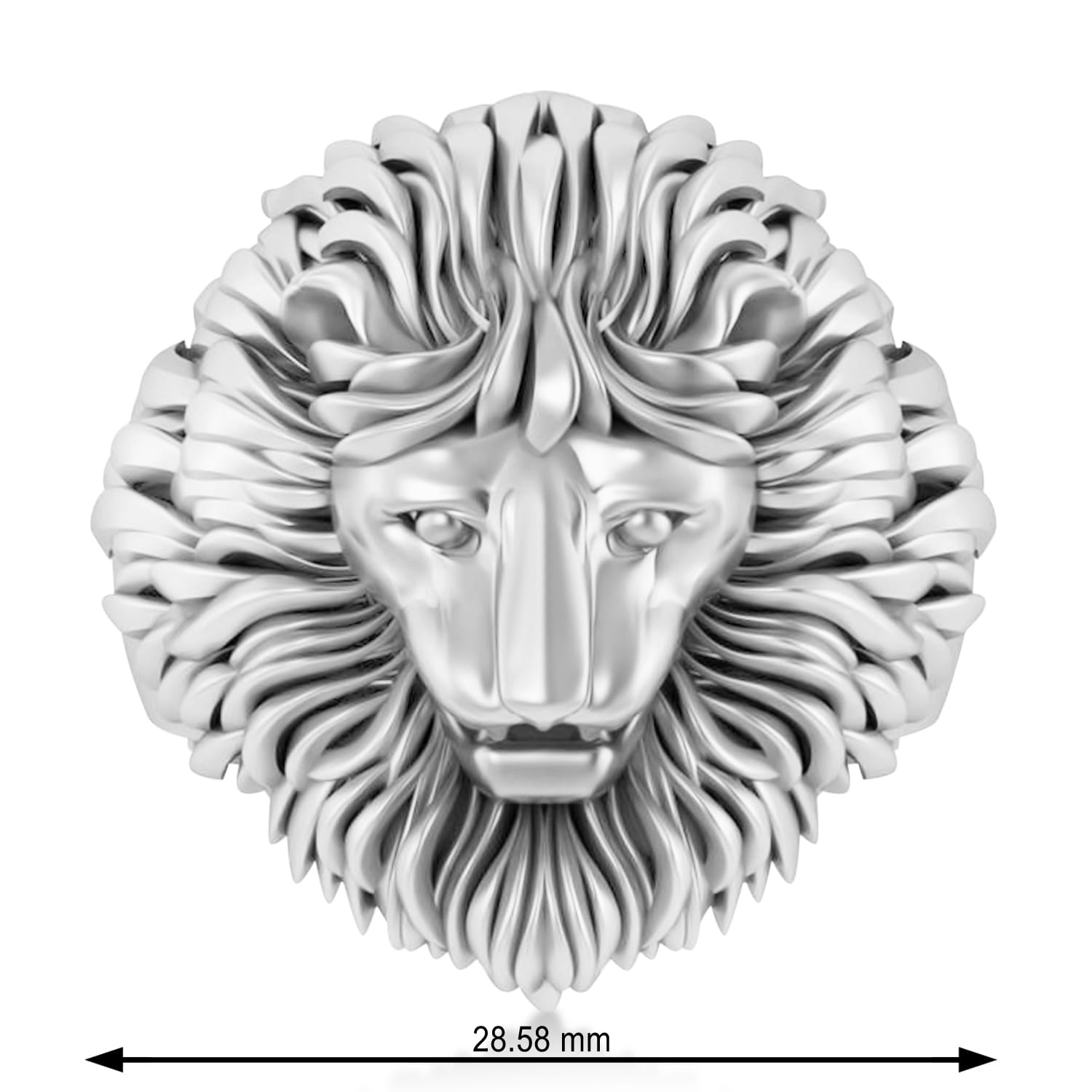 Men's Lion Head Ring 14K White Gold