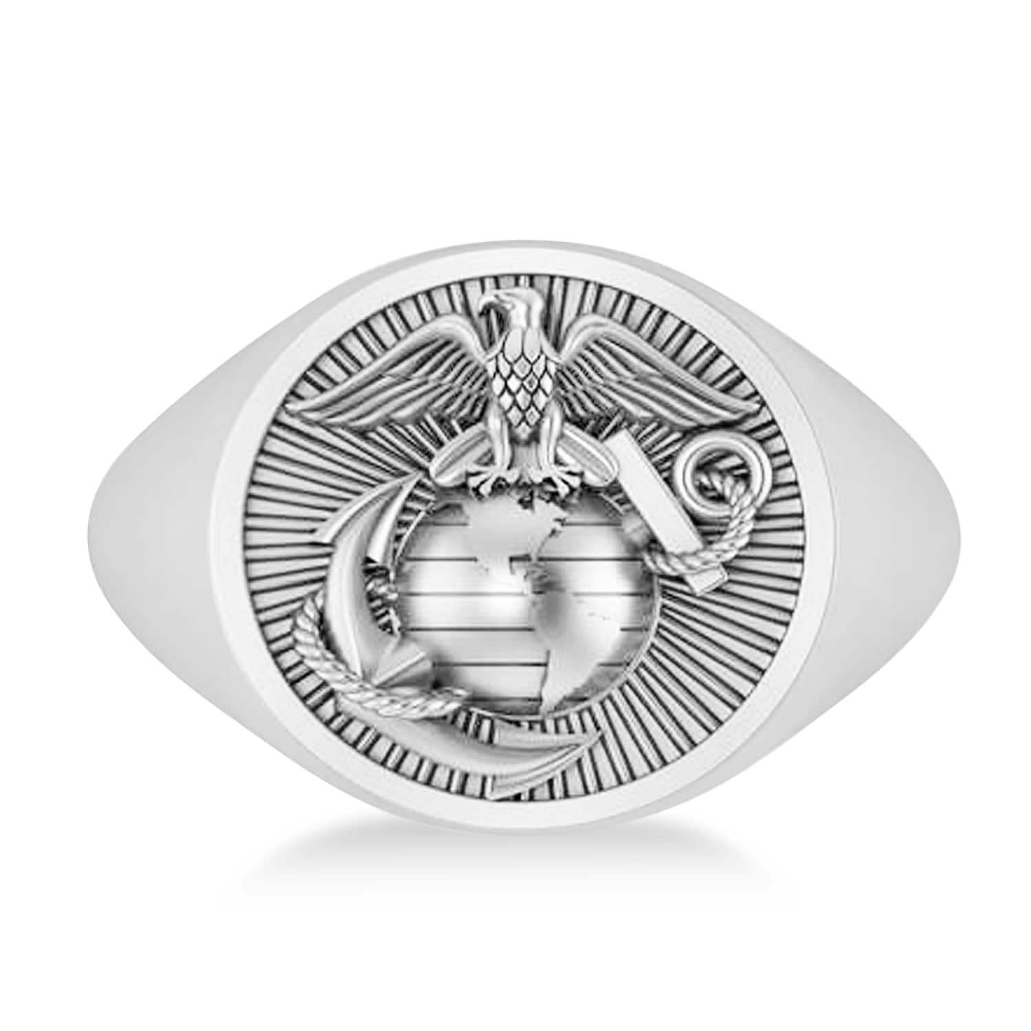 United States Marine Corps Men's Signet Fashion Ring 14k White Gold