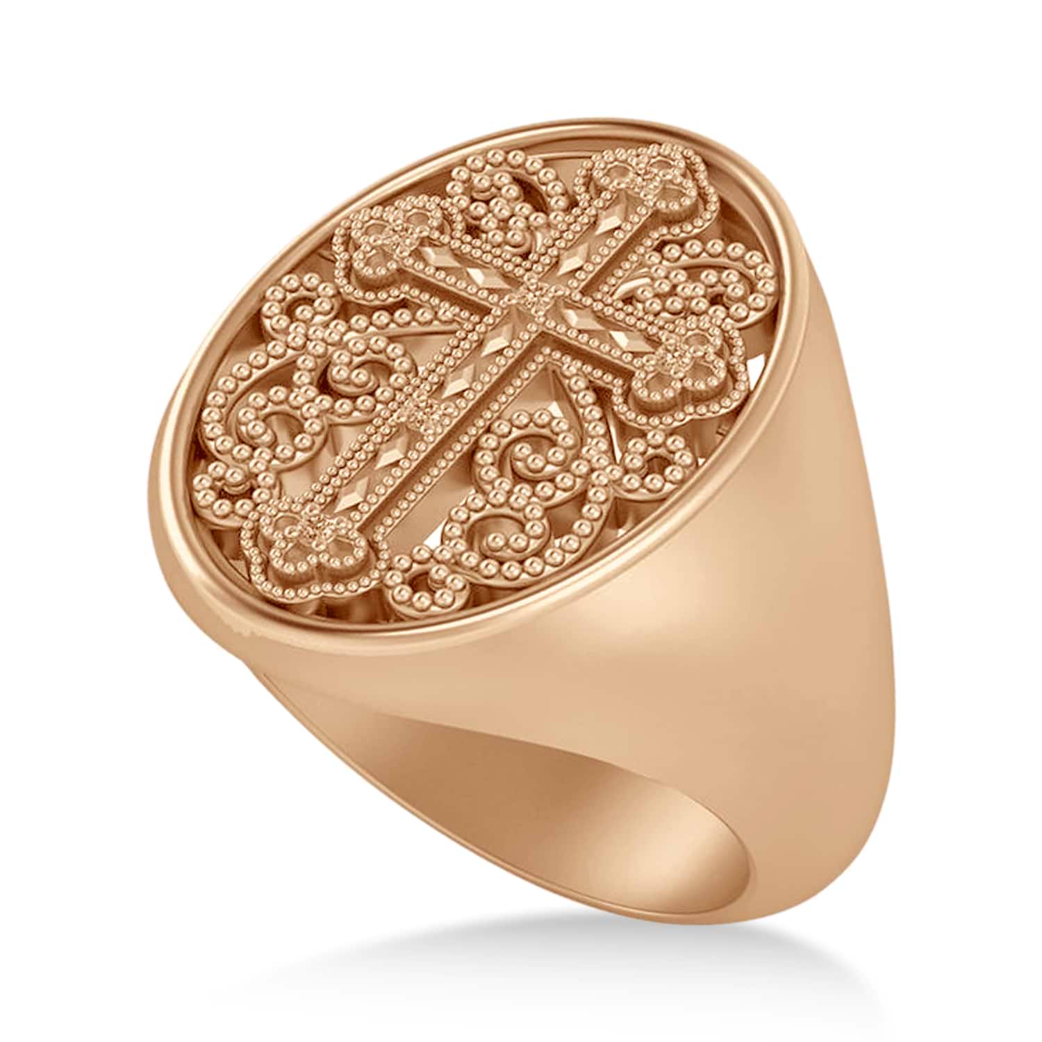 Diamond Antique Cross Mens' Signet Ring 14k Rose Gold (0.03ct)