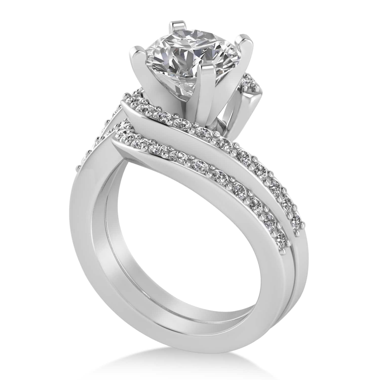 Diamond Accented Tension Set Bridal Set 18k White Gold (0.35ct)
