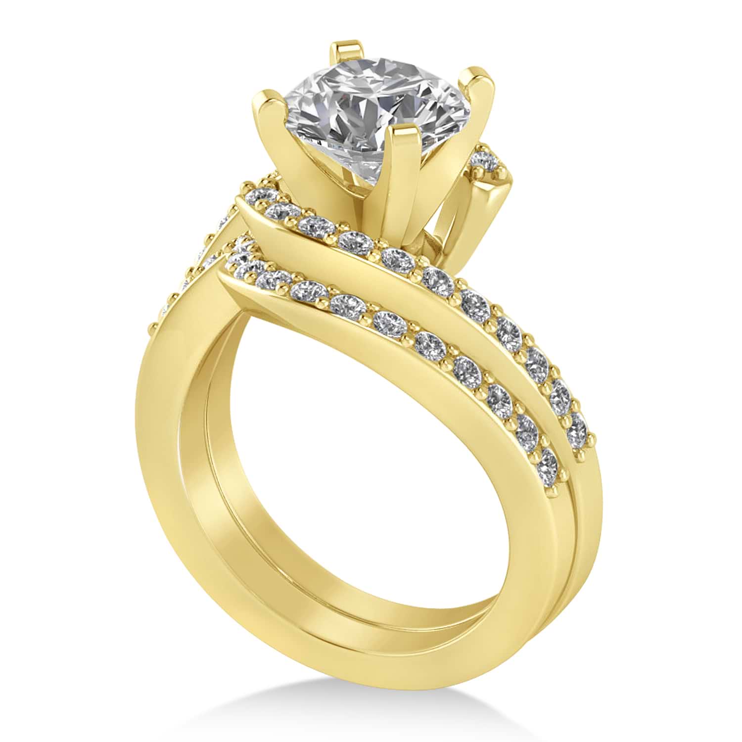 Diamond Accented Tension Set Bridal Set 18k Yellow Gold (0.35ct)