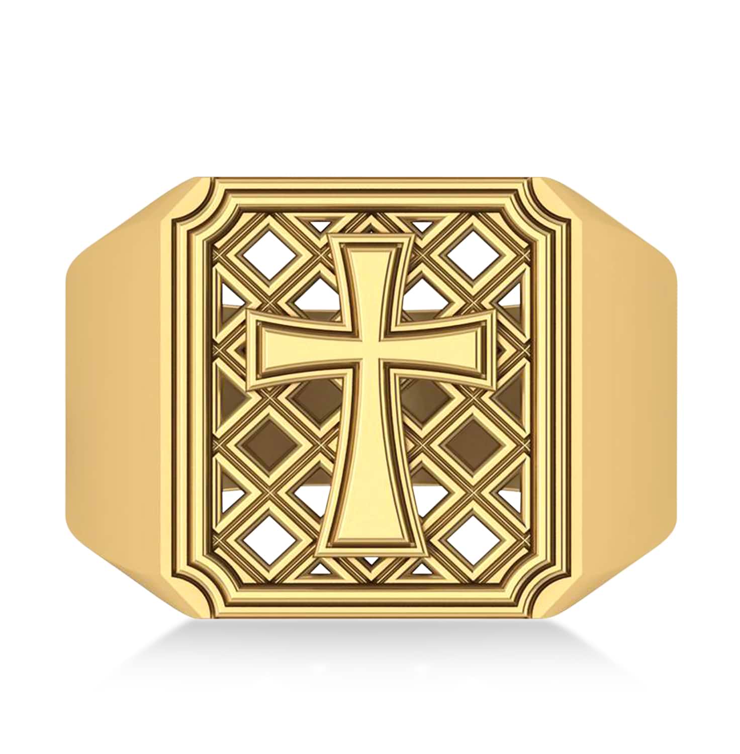 Mens Novelty Cross Ring in 14k Yellow Gold