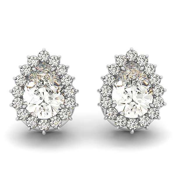 Pear Cut Diamond Teardrop Halo Stud Earrings 14k White Gold (1.05ct)