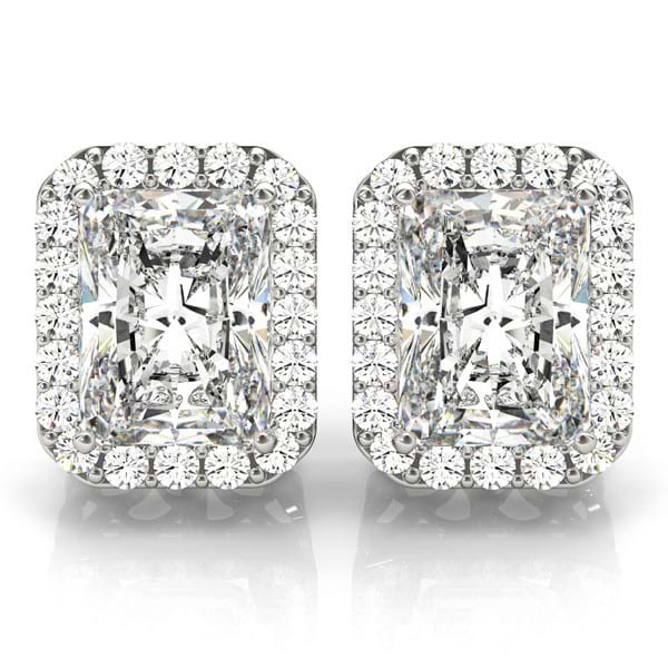 Emerald Cut Diamond Halo Earrings 14k White Gold (2.42ct)