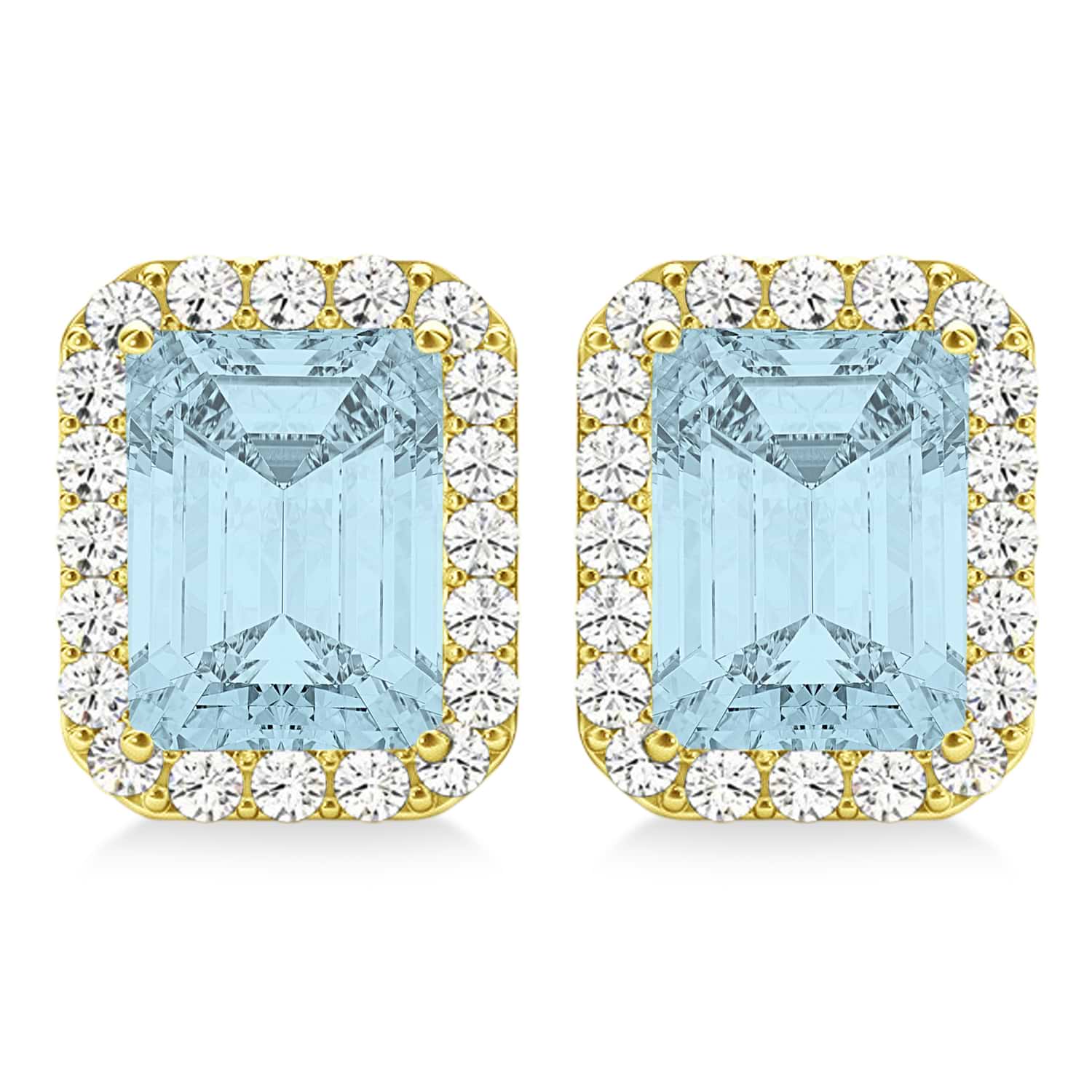 Emerald Cut Aquamarine & Diamond Halo Earrings 14k Yellow Gold (1.80ct)