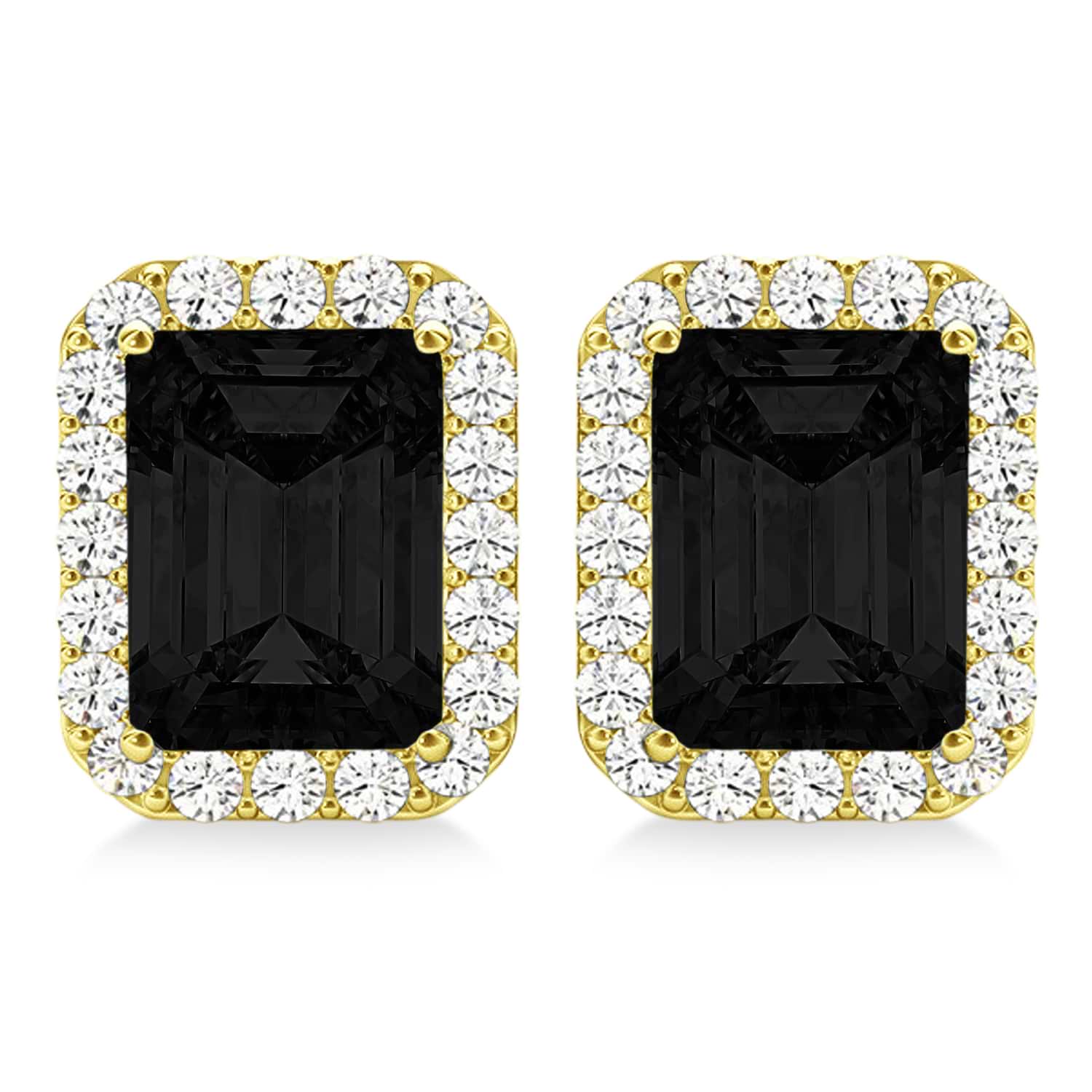 Emerald Cut Black & White Diamond Halo Earrings 14k Yellow Gold (2.42ct)