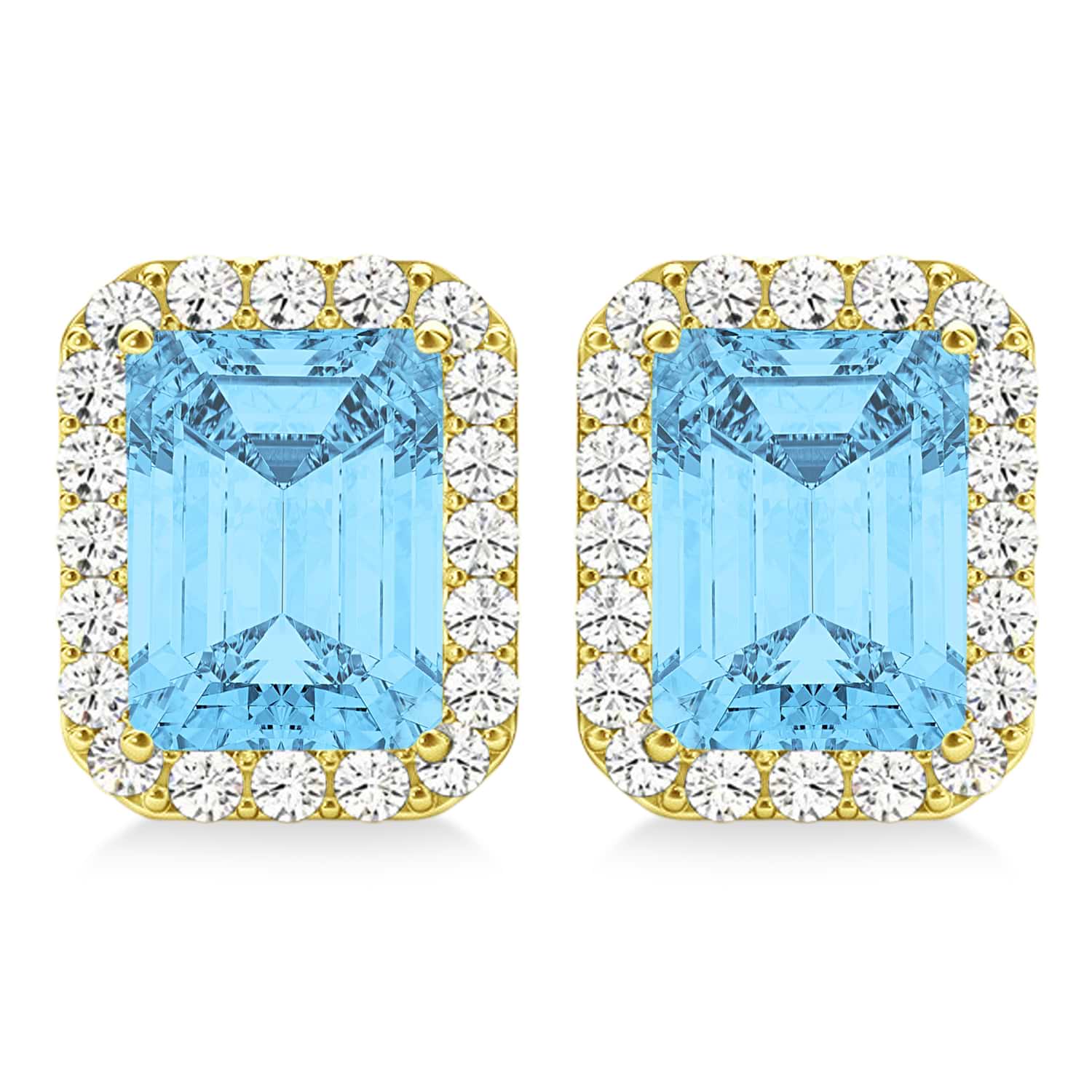 Emerald Cut Blue Topaz & Diamond Halo Earrings 14k Yellow Gold (2.80ct)