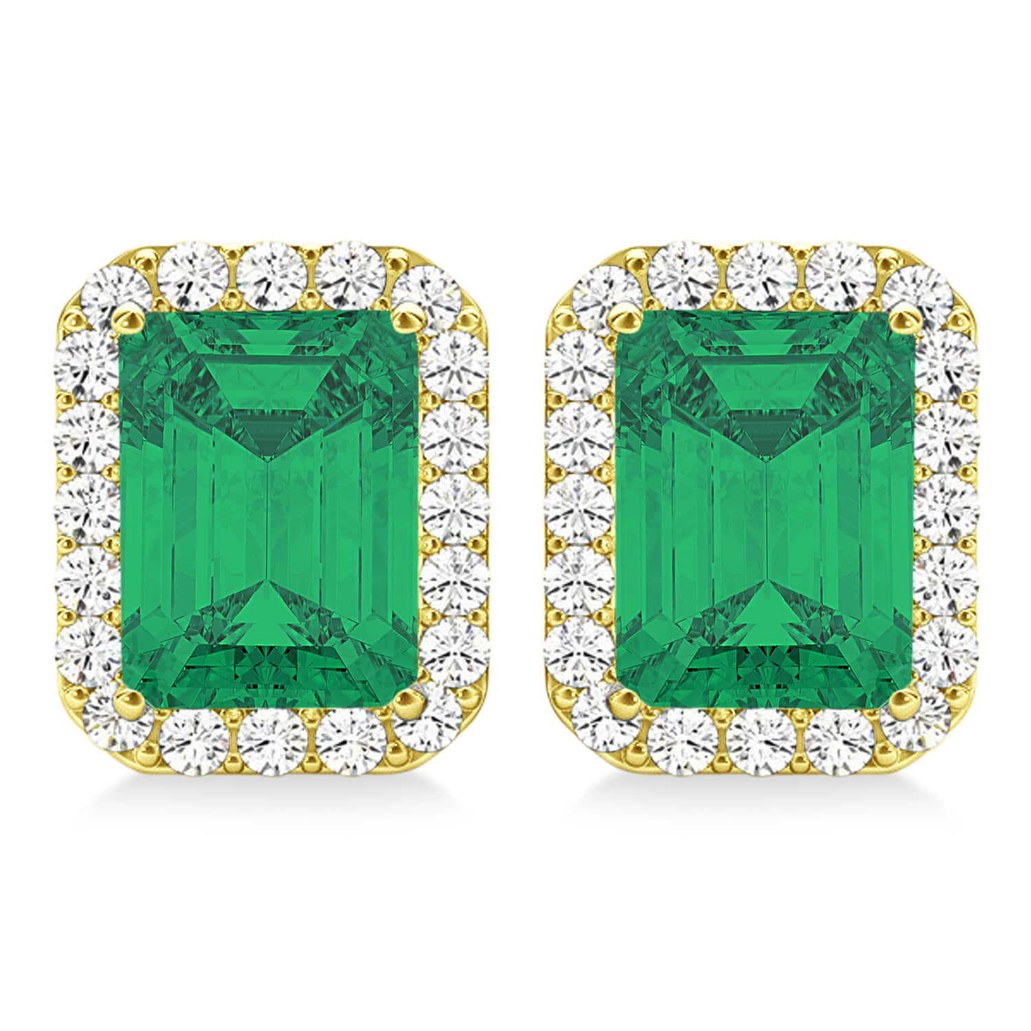 Emerald Cut Emerald & Diamond Halo Earrings 14k Yellow Gold (2.10ct)