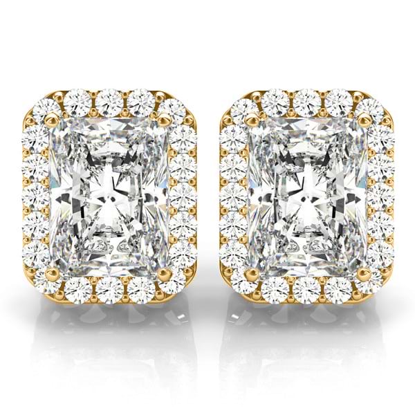 Emerald Cut Moissanite & Diamond Halo Earrings 14k Yellow Gold (2.42ct)