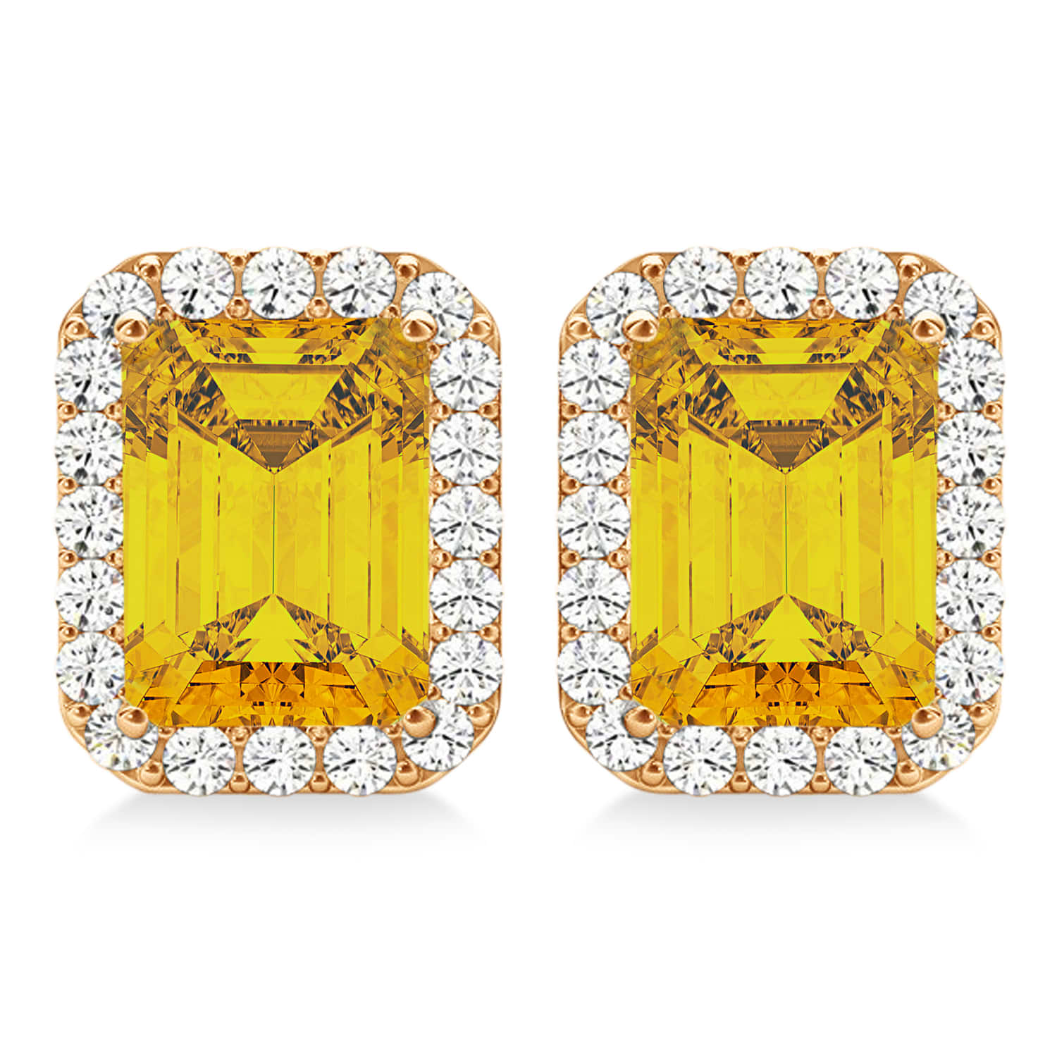 Emerald Cut Yellow Sapphire & Diamond Halo Earrings 14k Rose Gold (2.60ct)