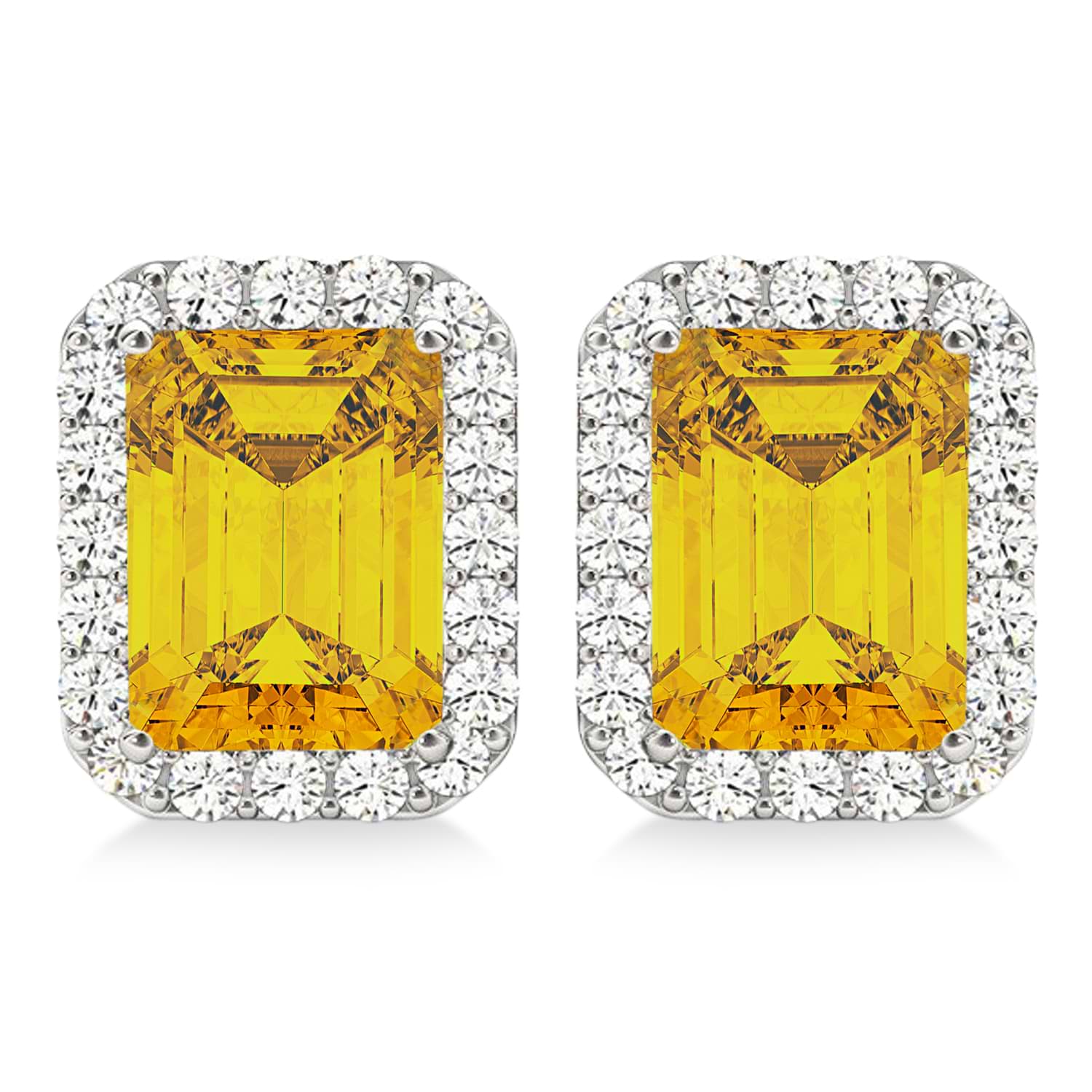 Emerald Cut Yellow Sapphire & Diamond Halo Earrings 14k White Gold (2.60ct)