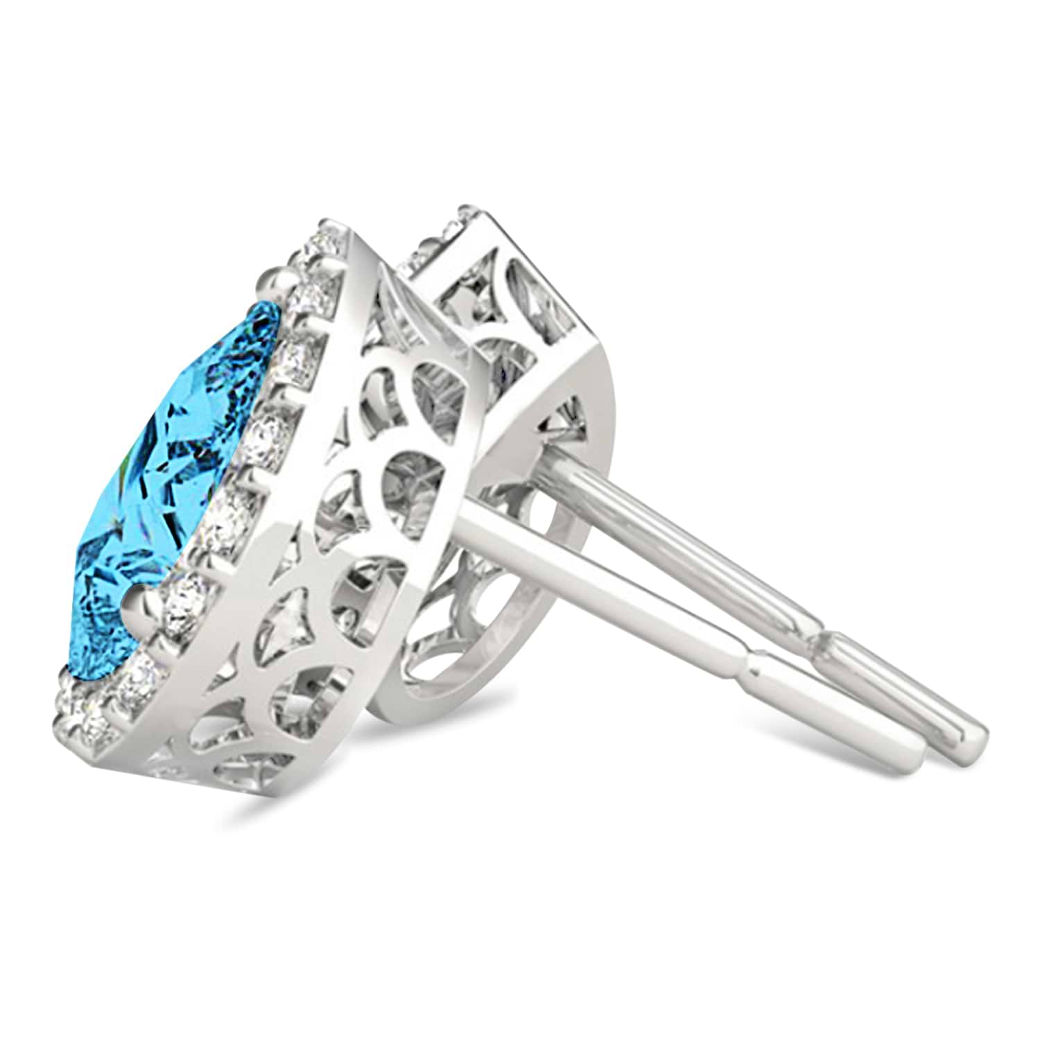 Teardrop Cut Blue & White Diamond Halo Earrings 14k White Gold (1.66ct)