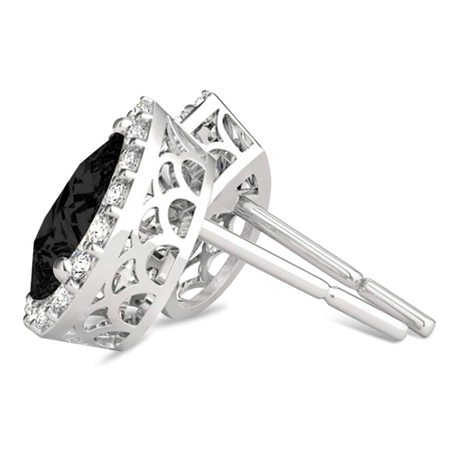 Teardrop Cut Black & White Diamond Halo Earrings 14k White Gold (1.66ct)