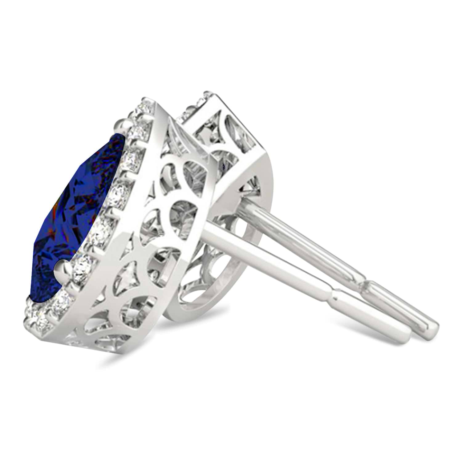 Teardrop Blue Sapphire & Diamond Halo Earrings 14k White Gold (1.74ct)