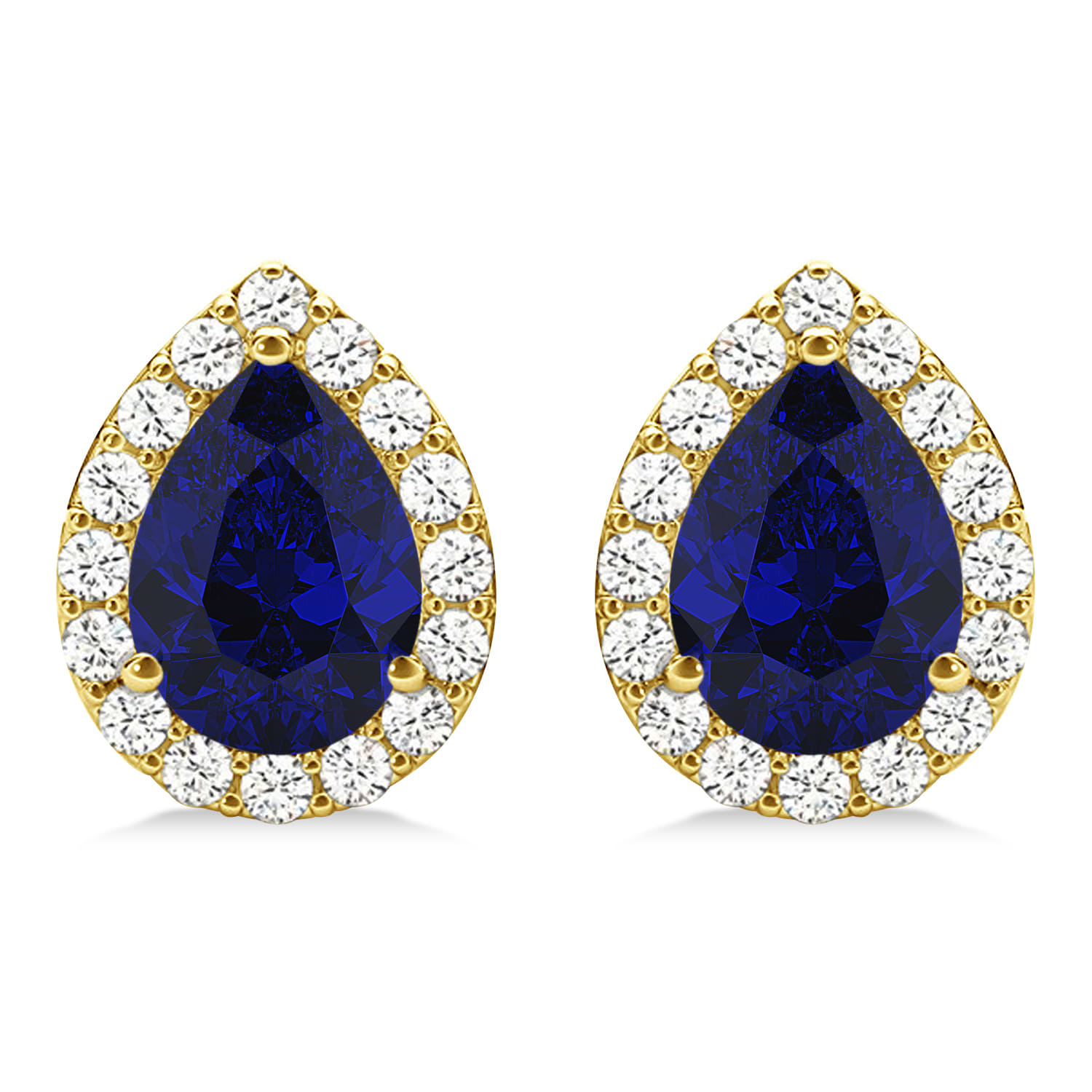Teardrop Blue Sapphire & Diamond Halo Earrings 14k Yellow Gold (1.74ct)