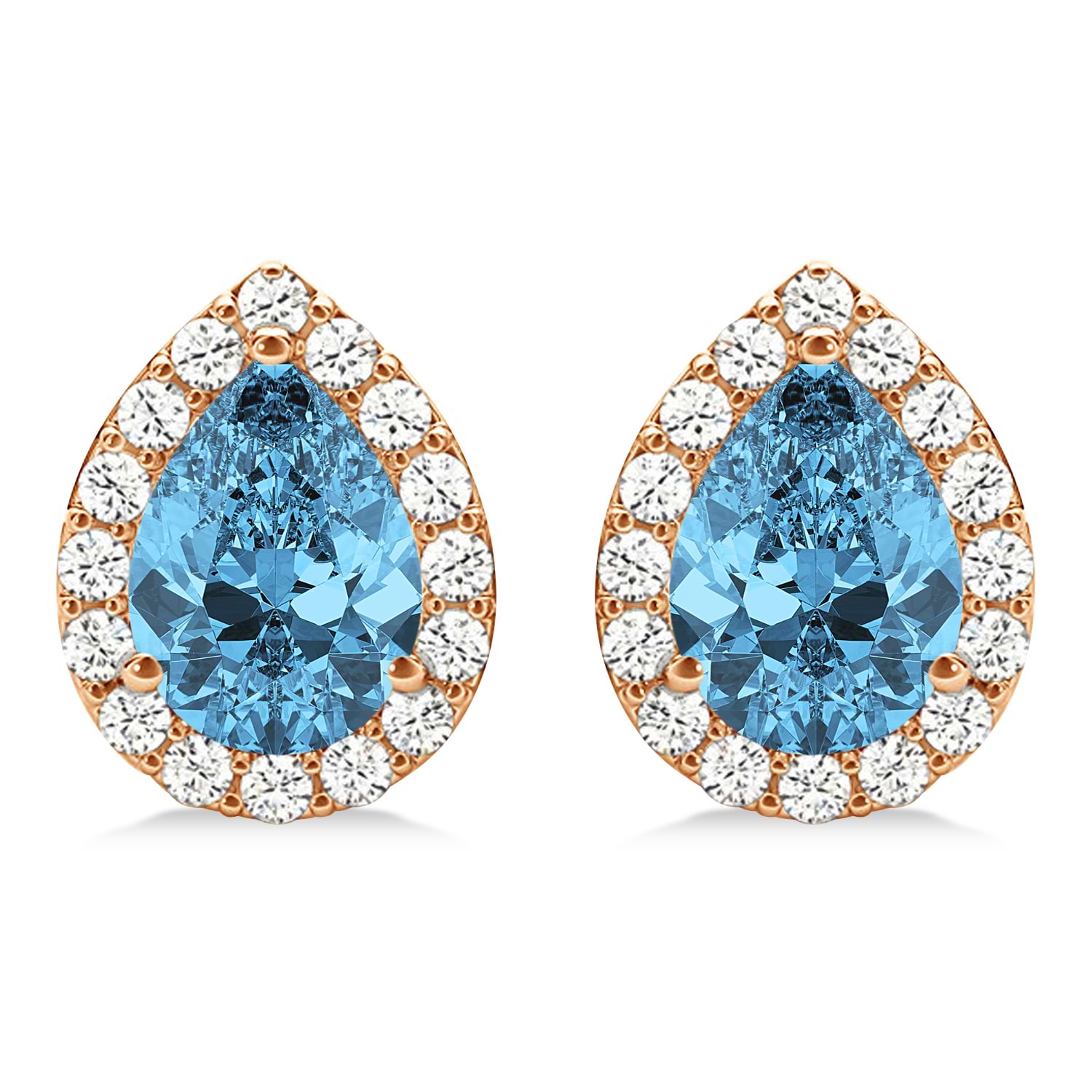 Teardrop Blue Topaz & Diamond Halo Earrings 14k Rose Gold (2.24ct)