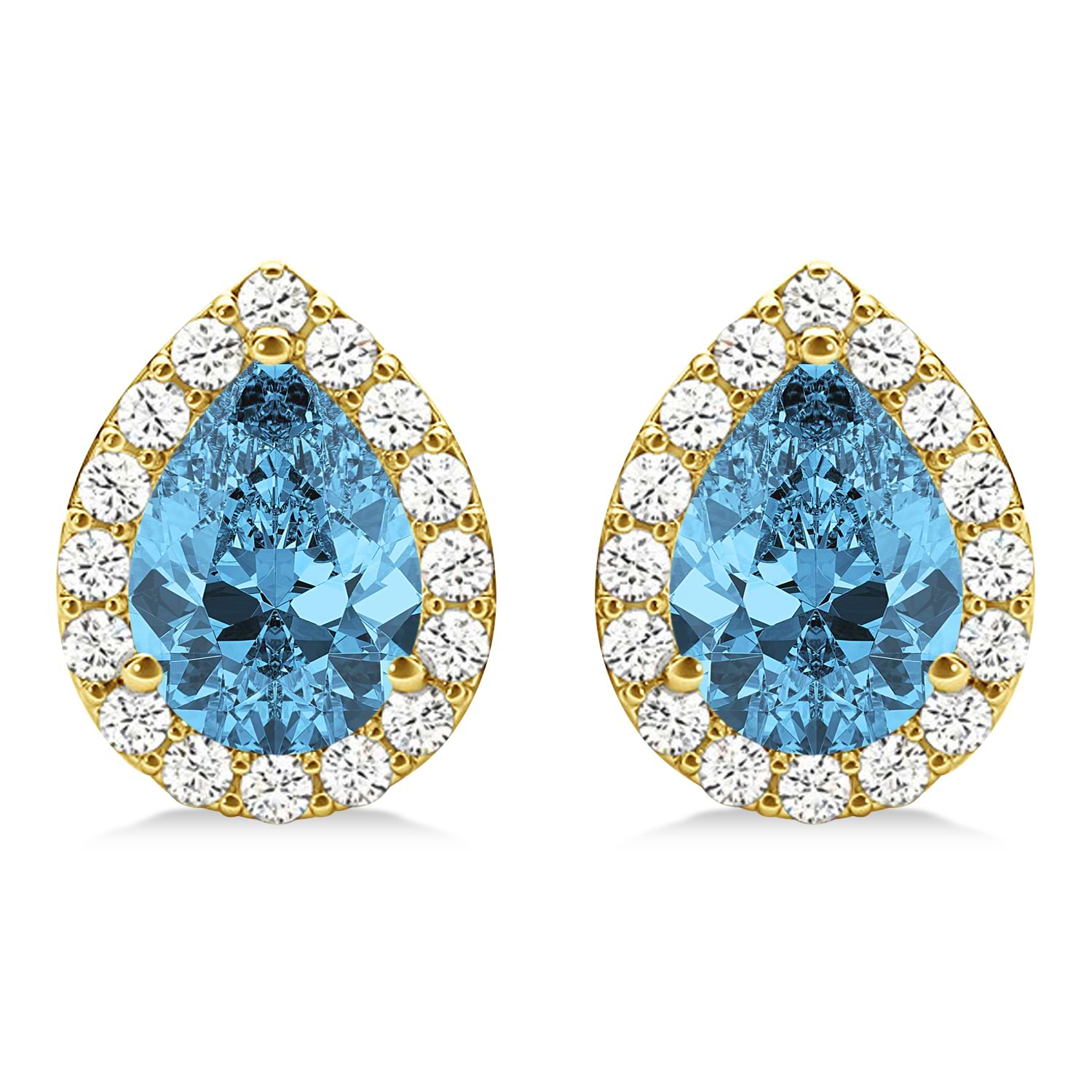 Teardrop Blue Topaz & Diamond Halo Earrings 14k Yellow Gold (2.24ct)