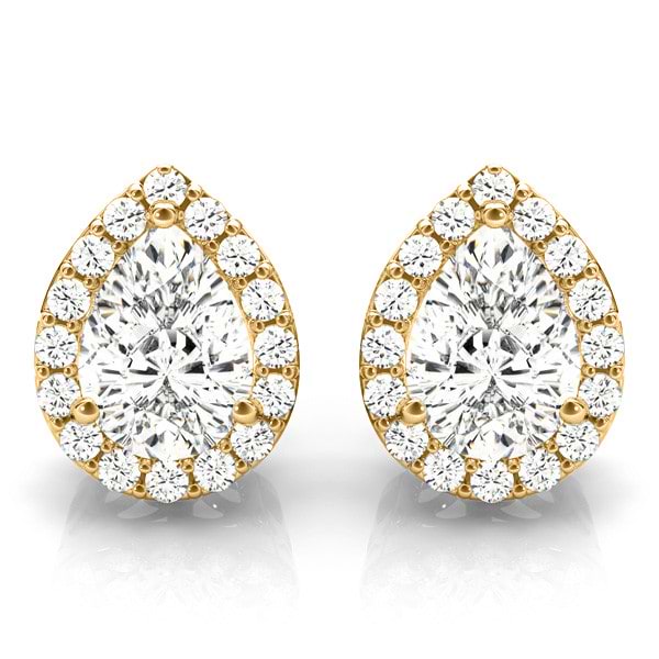 Teardrop Moissanite & Diamond Halo Earrings 14k Yellow Gold (1.66ct)