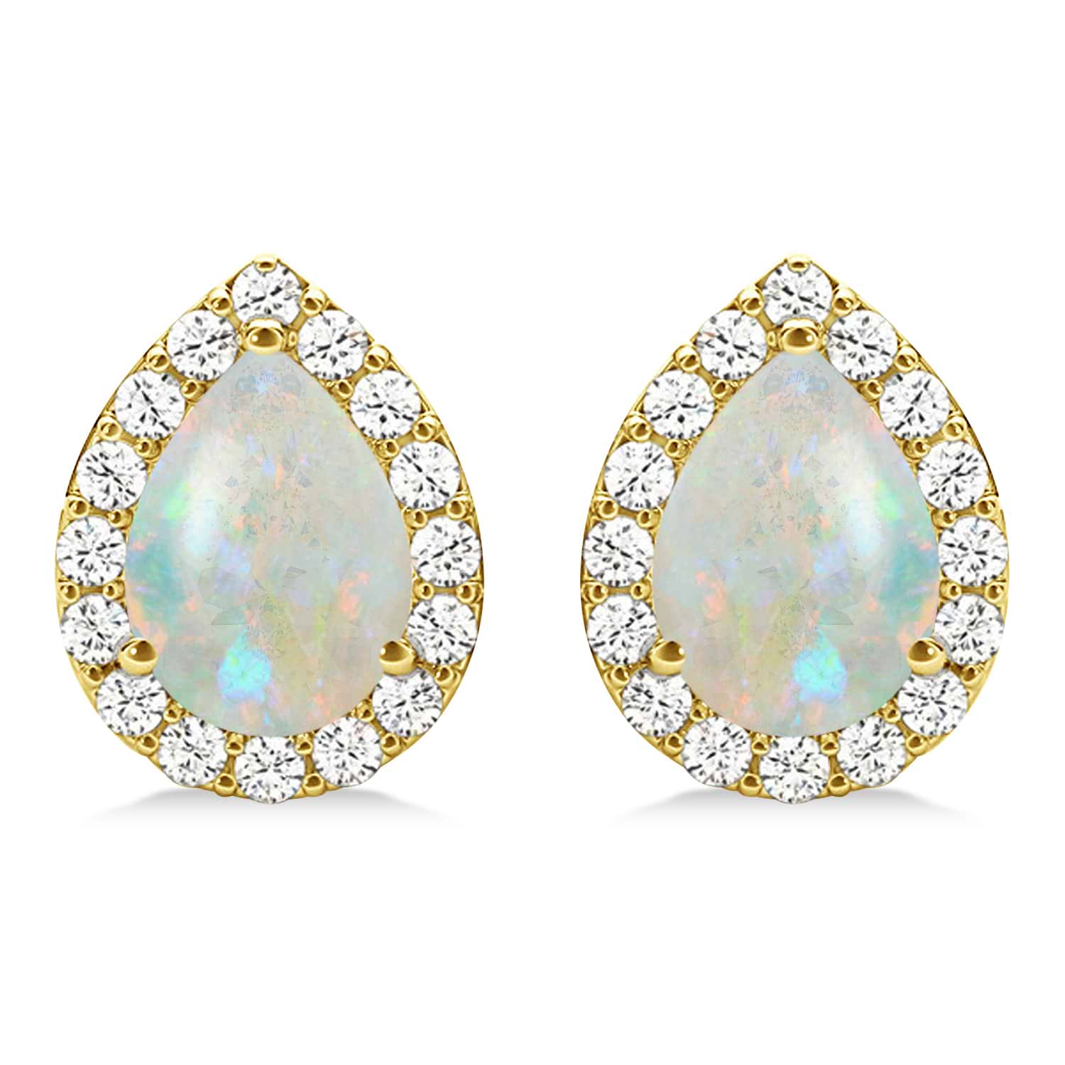 Teardrop Opal & Diamond Halo Earrings 14k Yellow Gold (0.94ct)