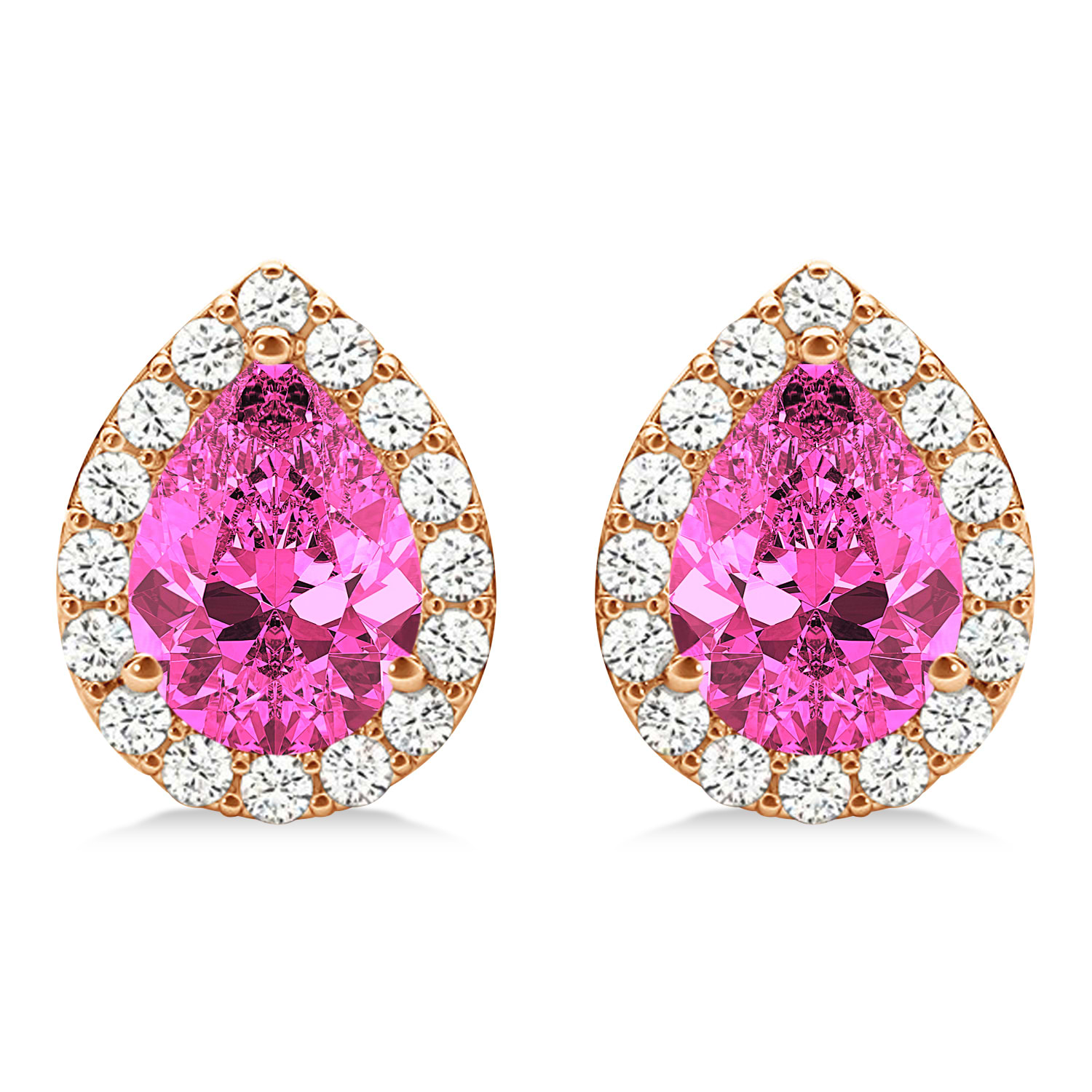 Teardrop Pink Sapphire & Diamond Halo Earrings 14k Rose Gold (1.74ct)