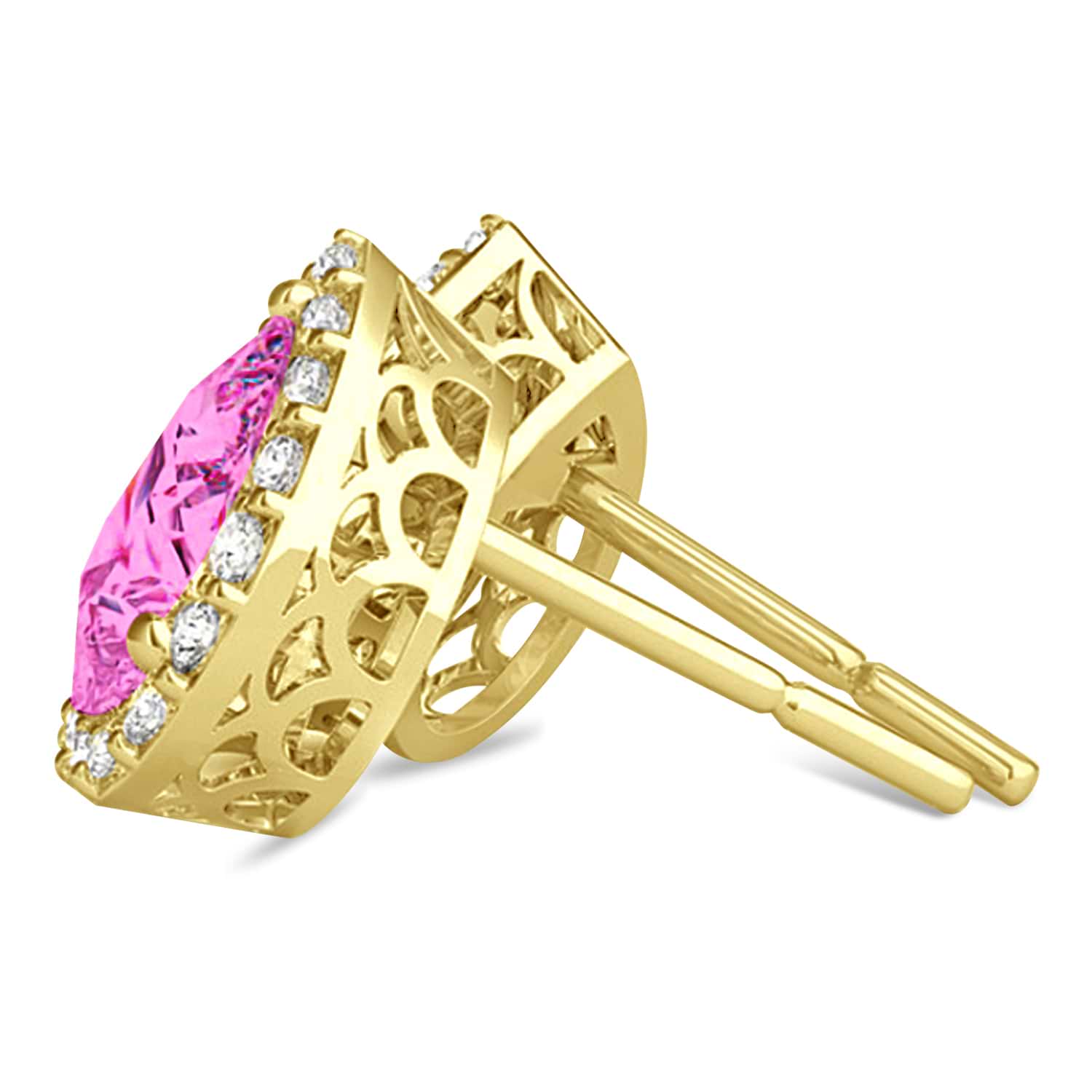 Teardrop Pink Sapphire & Diamond Halo Earrings 14k Yellow Gold (1.74ct)