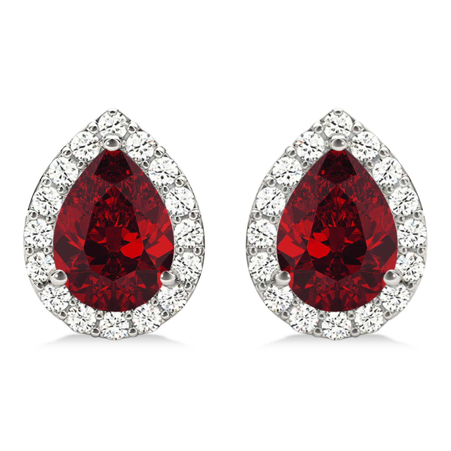 Teardrop Ruby & Diamond Halo Earrings 14k White Gold (1.74ct)