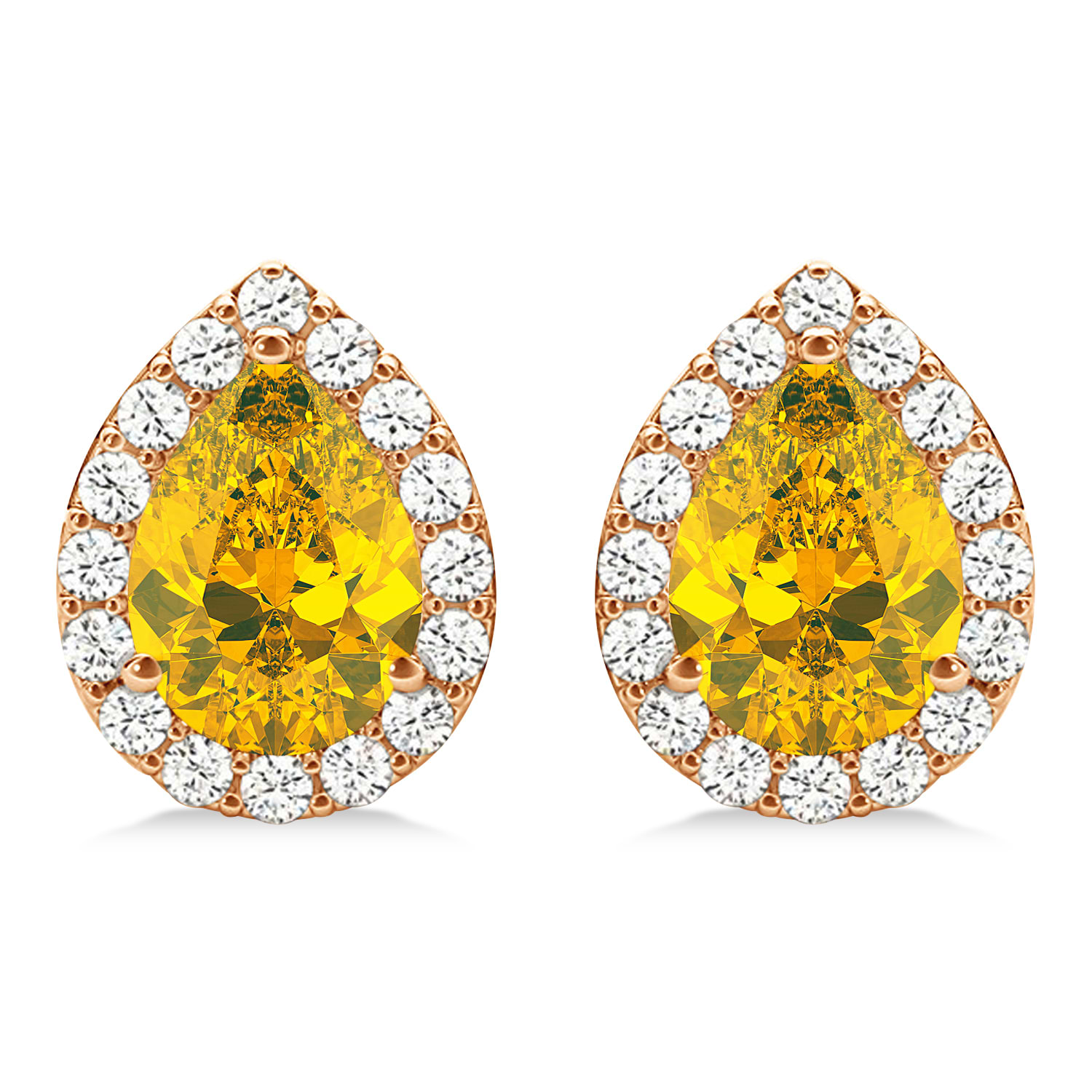 Teardrop Yellow Sapphire & Diamond Halo Earrings 14k Rose Gold (1.74ct)