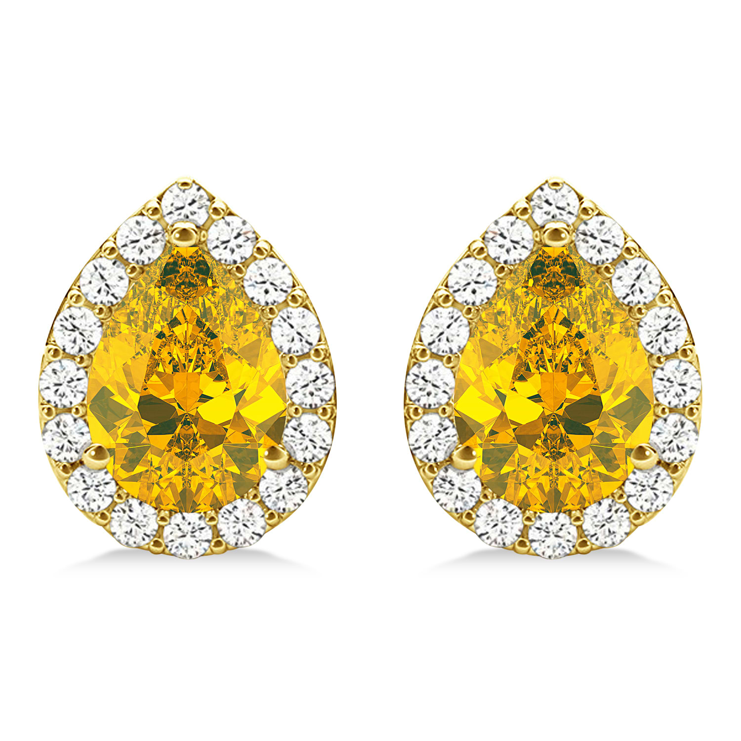 Teardrop Yellow Sapphire & Diamond Halo Earrings 14k Yellow Gold (1.74ct)
