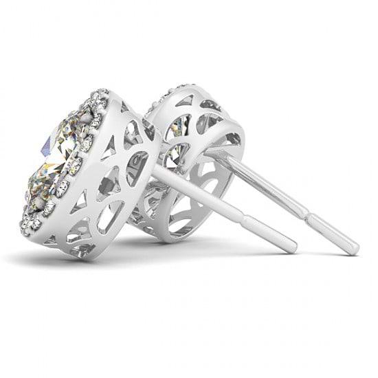 Oval-shape Diamond Halo Stud Earrings 14k White Gold (1.20ct)