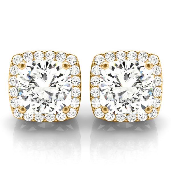 Cushion Cut Moissanite & Diamond Halo Earrings 14k Yellow Gold (1.22ct)