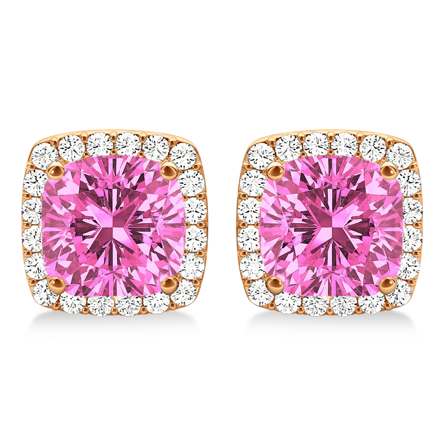 Cushion Cut Pink Sapphire & Diamond Halo Earrings 14k Rose Gold (1.50ct)