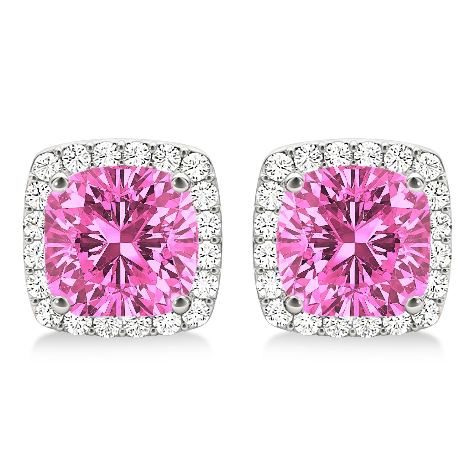 Cushion Cut Pink Sapphire & Diamond Halo Earrings 14k White Gold (1.50ct)