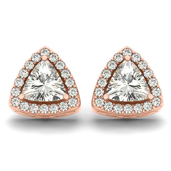 Trilliant Cut Diamond Halo Earrings 14k Rose Gold (1.07ct)