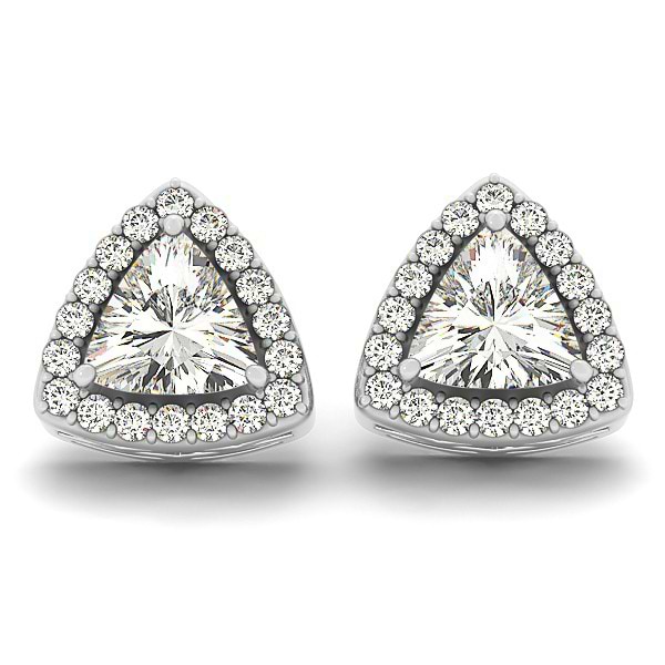 Trilliant Cut Diamond Halo Earrings 14k White Gold (1.07ct)
