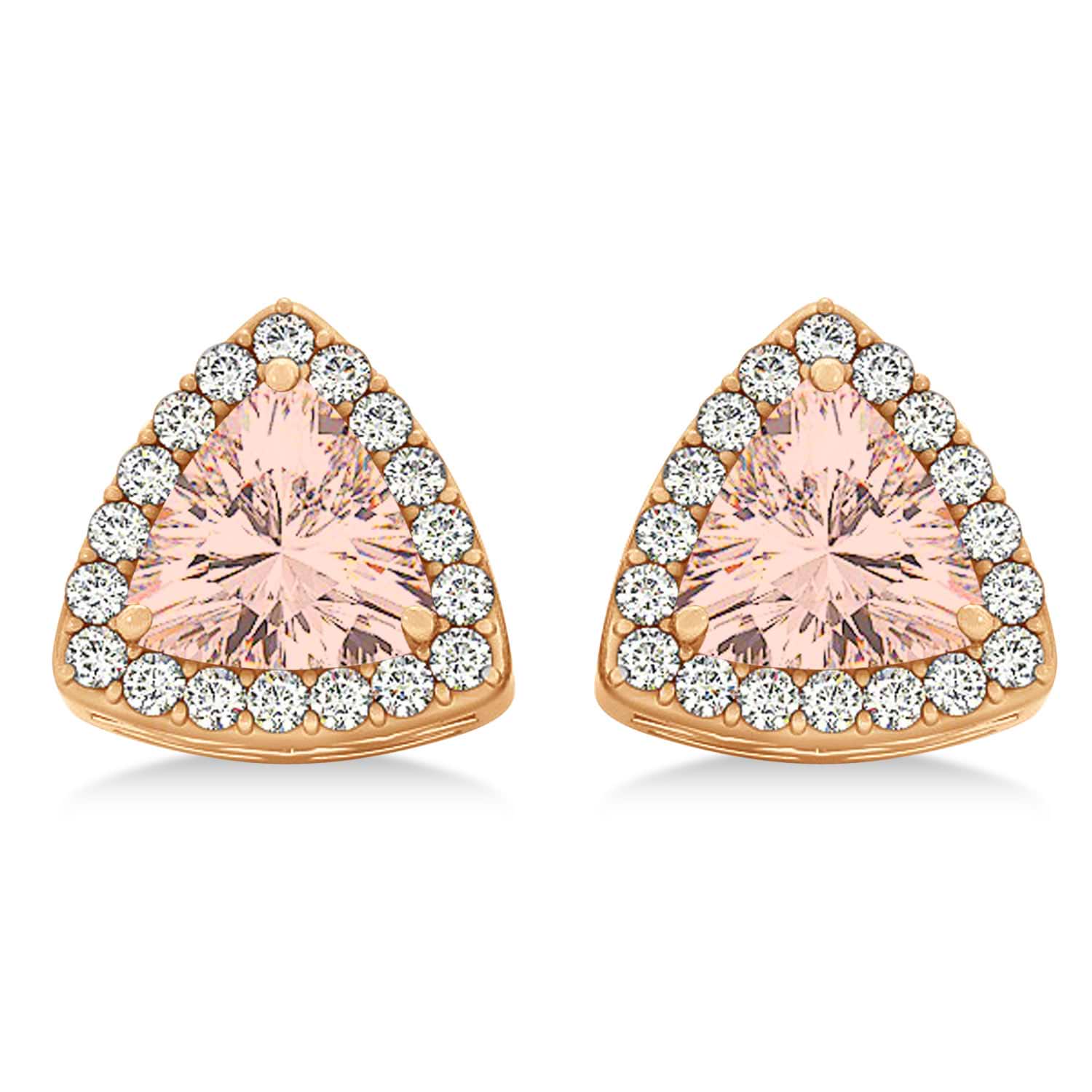 Trilliant Cut Morganite & Diamond Halo Earrings 14k Rose Gold (0.93ct)