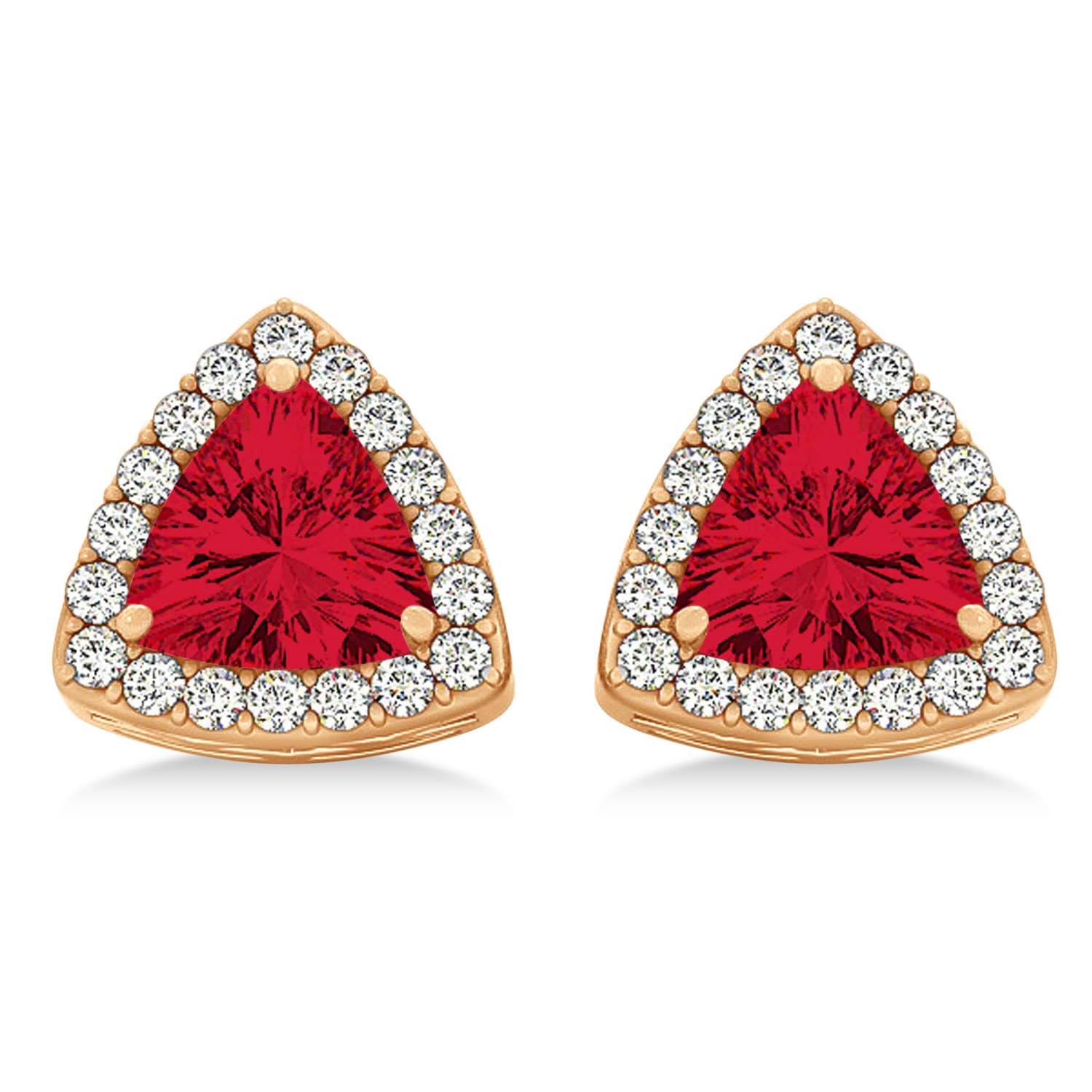 Trilliant Cut Ruby & Diamond Halo Earrings 14k Rose Gold (0.93ct)