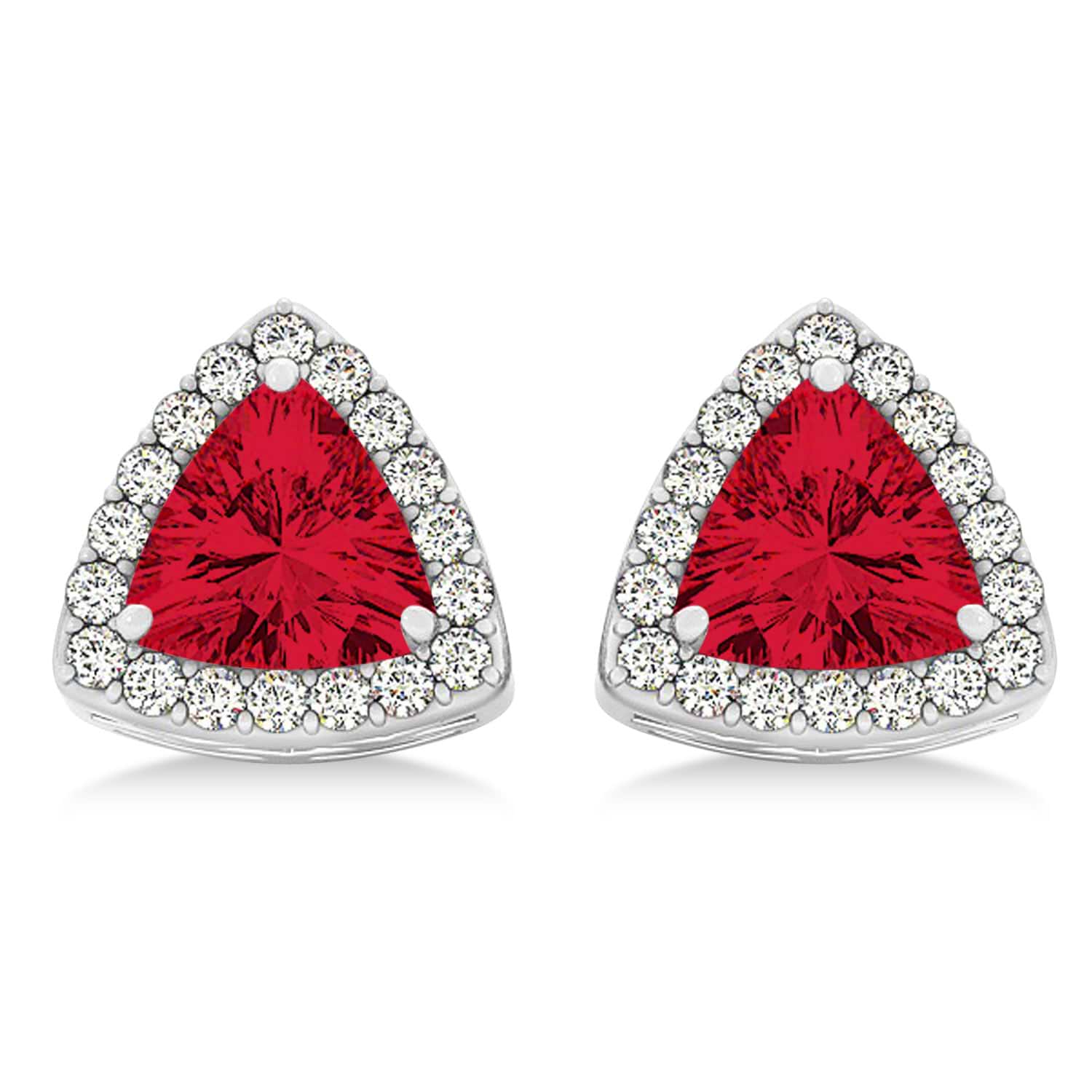 Trilliant Cut Ruby & Diamond Halo Earrings 14k White Gold (0.93ct)