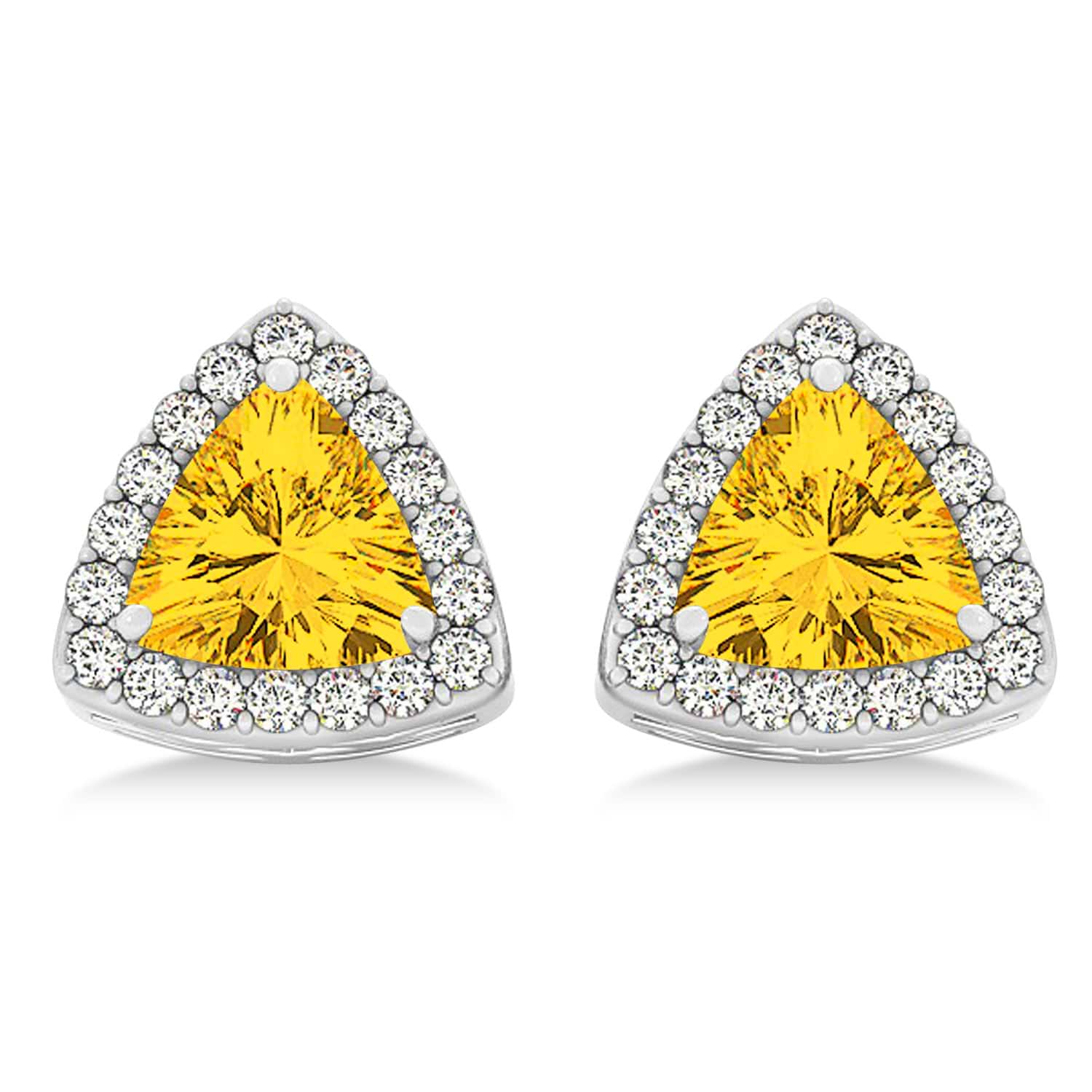 Trilliant Cut Yellow Sapphire & Diamond Halo Earrings 14k White Gold (0.93ct)